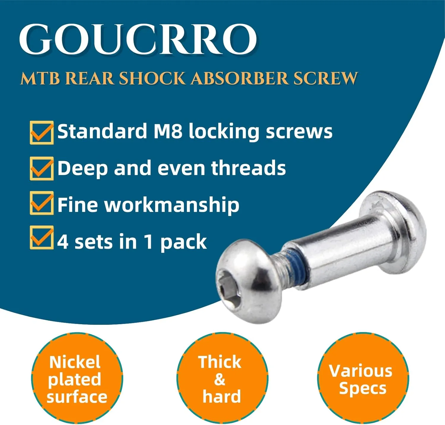 MTB Rear Shock Absorber Screw 25-86mm Full Suspension Mountain Bike Bolts M8 Semi-Round Hexagon Socket Locking Screws 4 Sets(Silver,56MM)