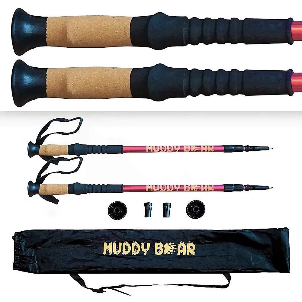Muddy Bear Ultra Lightweight Collapsible Trekking Poles with Cork Grip - Hiking Sticks - Stronger Than Carbon Fiber - Best Hiking Poles - Adjustable Hiking Stick for Men and Women