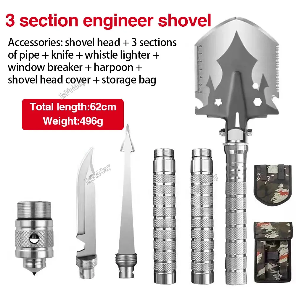 Multifunctional Outdoor Shovel 4-Section Pipe Fishing Folding Shovel Outdoor Camping Shovel Camping Shovel Garden Dig Tools Kit