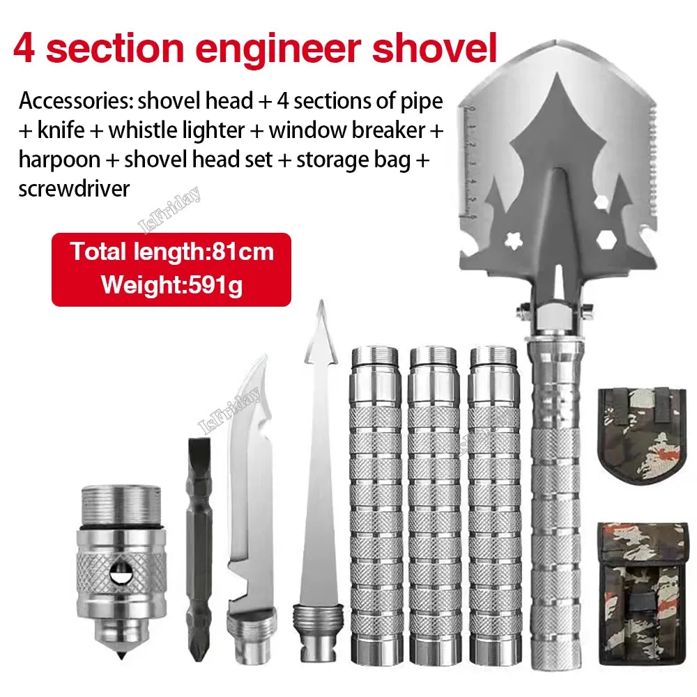 Multifunctional Outdoor Shovel 4-Section Pipe Fishing Folding Shovel Outdoor Camping Shovel Camping Shovel Garden Dig Tools Kit