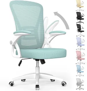 naspaluro Ergonomic Office Chair, Computer Chair with Adjustable Height, Flip-Up Arms and Lumbar Support, Breathable Mesh Desk Chair for Home Study Working (Without Headrest, Green)
