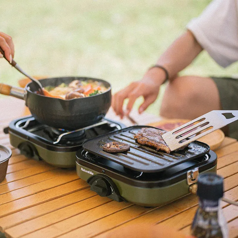 Naturehike Camping Gas Stove Ultralight Portable 2300W Two-Burner Head Foldable Outdoor Picnic BBQ Non-Stick Pan Stove Cookware