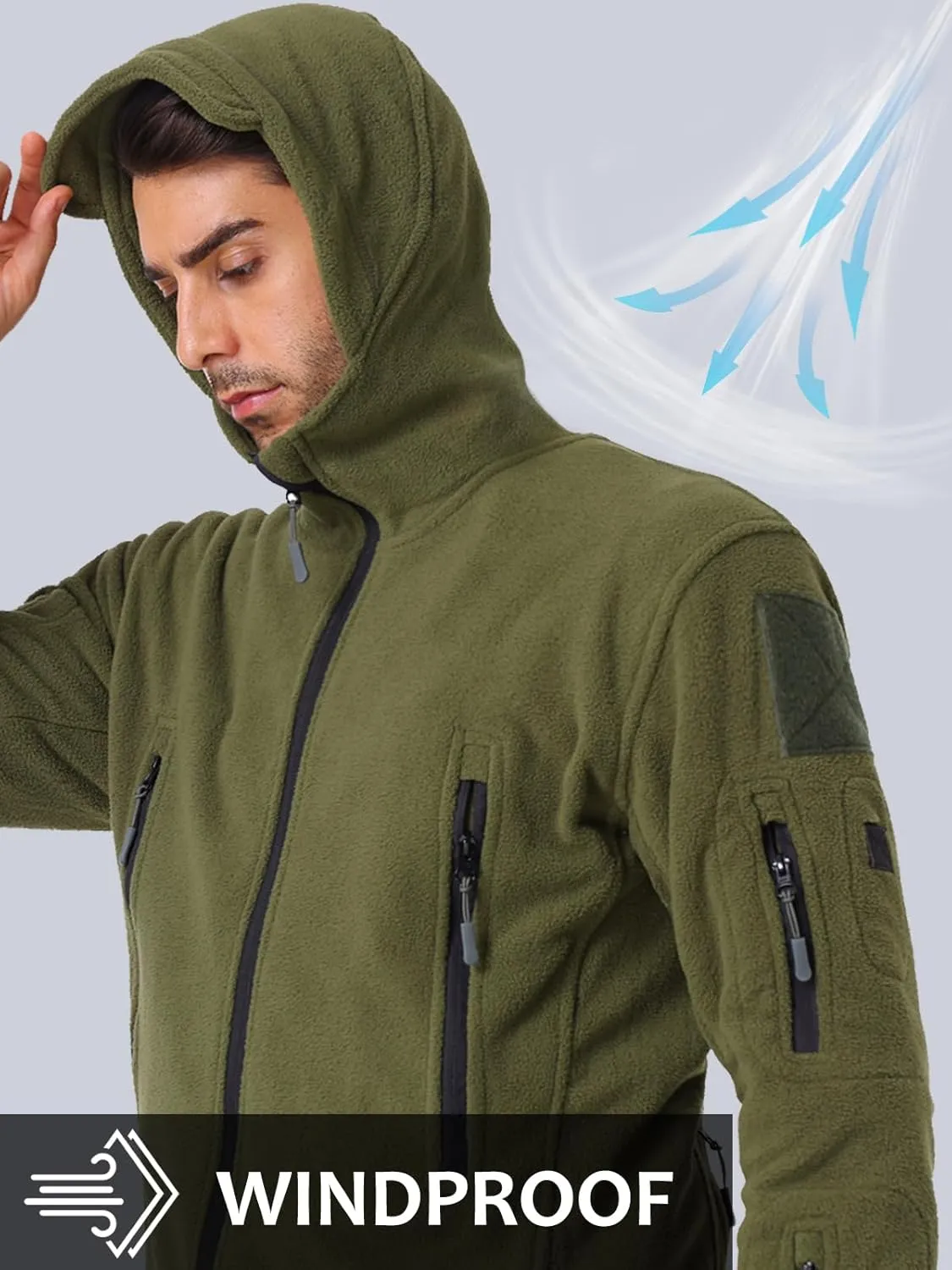 NAVEKULL Men's Tactical Hoodie Fleece Jacket Winter Warm Full-Zip Military Army Outdoor Hiking Coat with 7 Zip-pockets