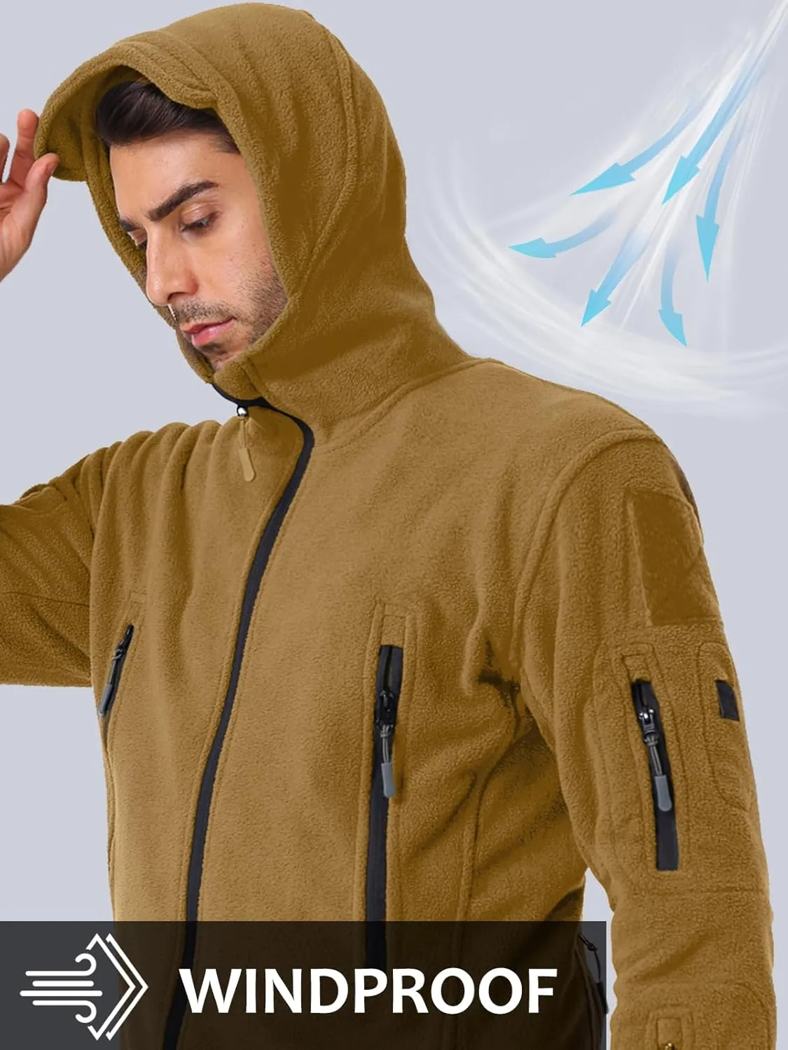 NAVEKULL Men's Tactical Hoodie Fleece Jacket Winter Warm Full-Zip Military Army Outdoor Hiking Coat with 7 Zip-pockets