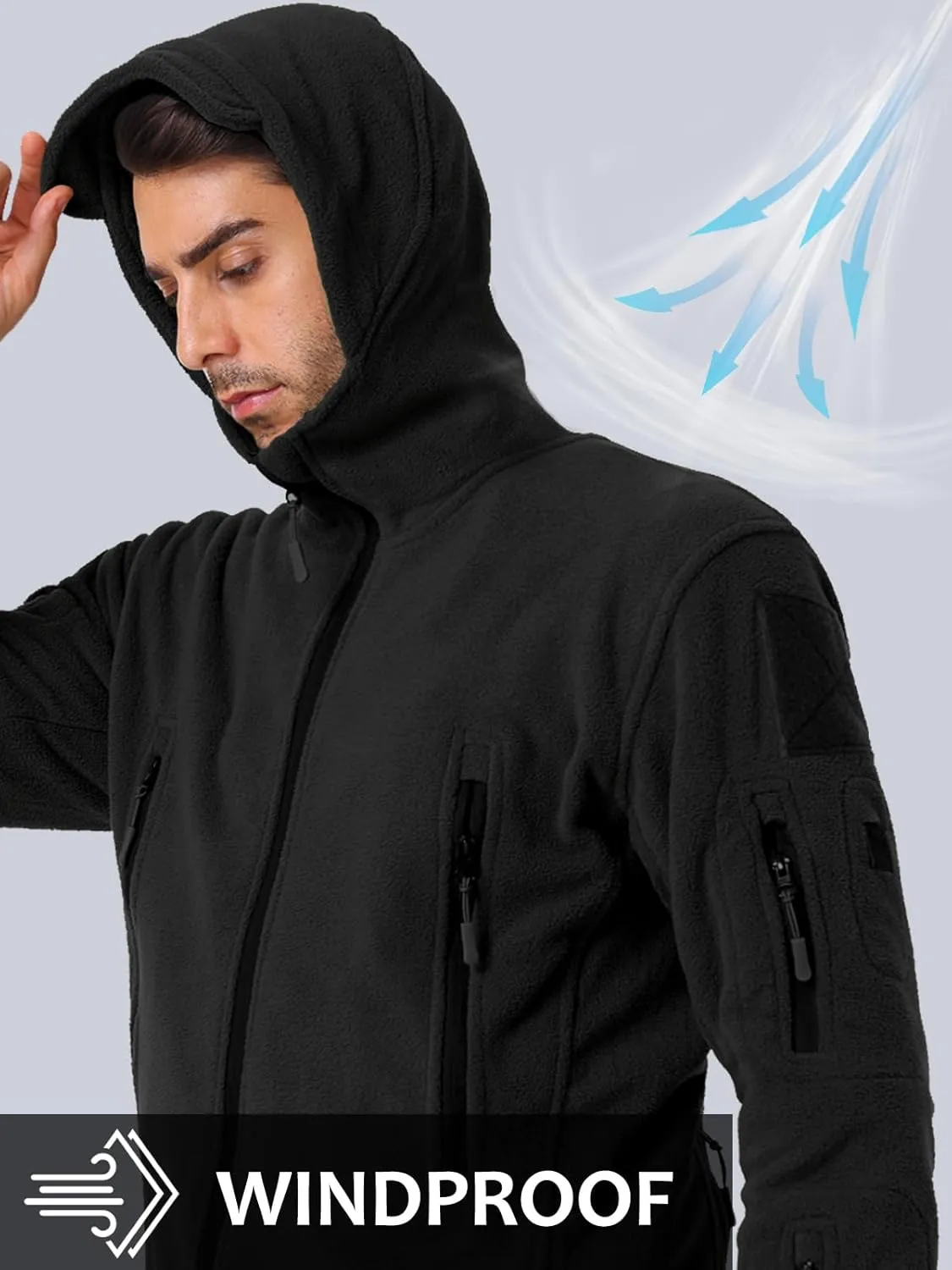 NAVEKULL Men's Tactical Hoodie Fleece Jacket Winter Warm Full-Zip Military Army Outdoor Hiking Coat with 7 Zip-pockets