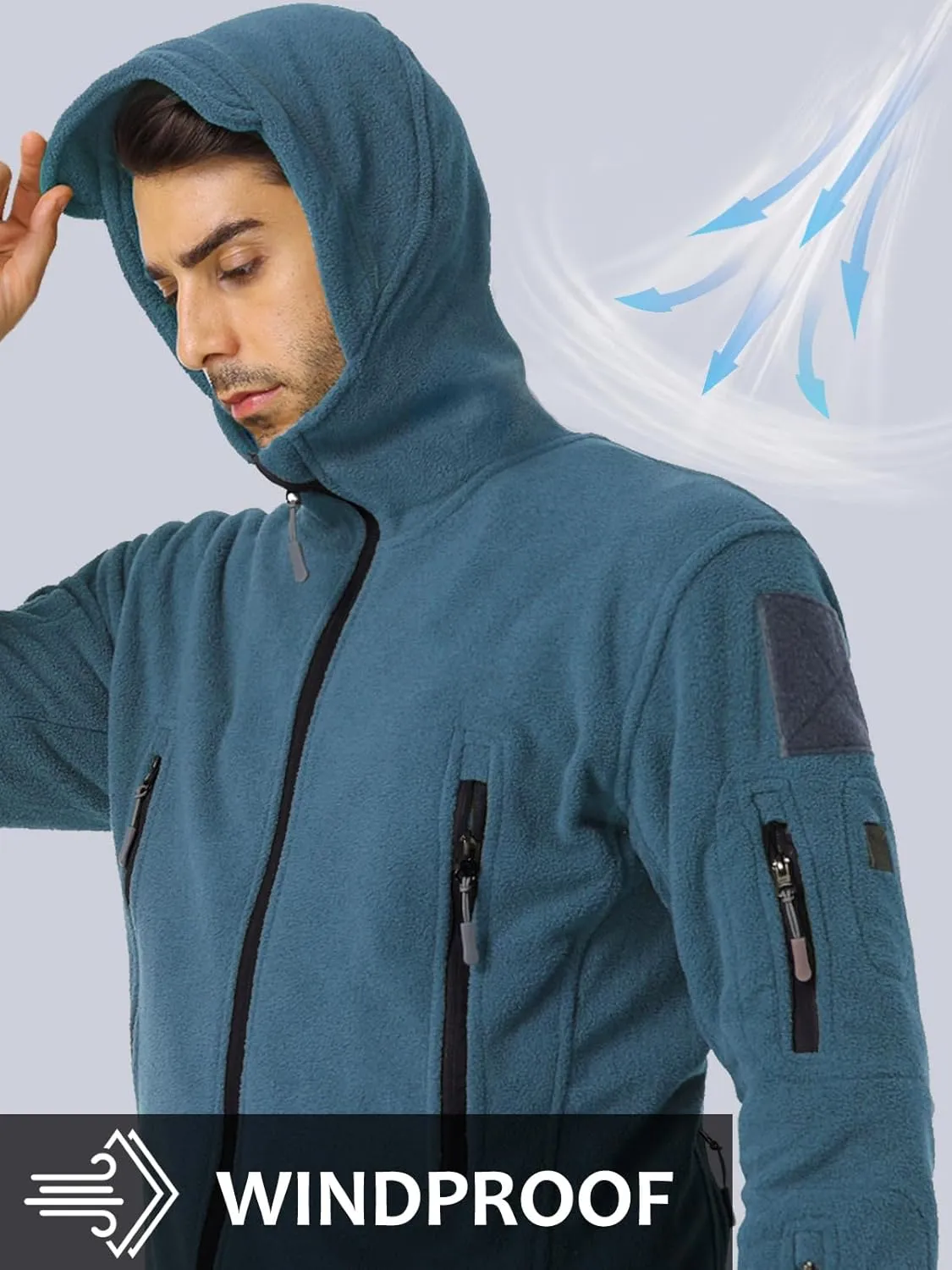 NAVEKULL Men's Tactical Hoodie Fleece Jacket Winter Warm Full-Zip Military Army Outdoor Hiking Coat with 7 Zip-pockets