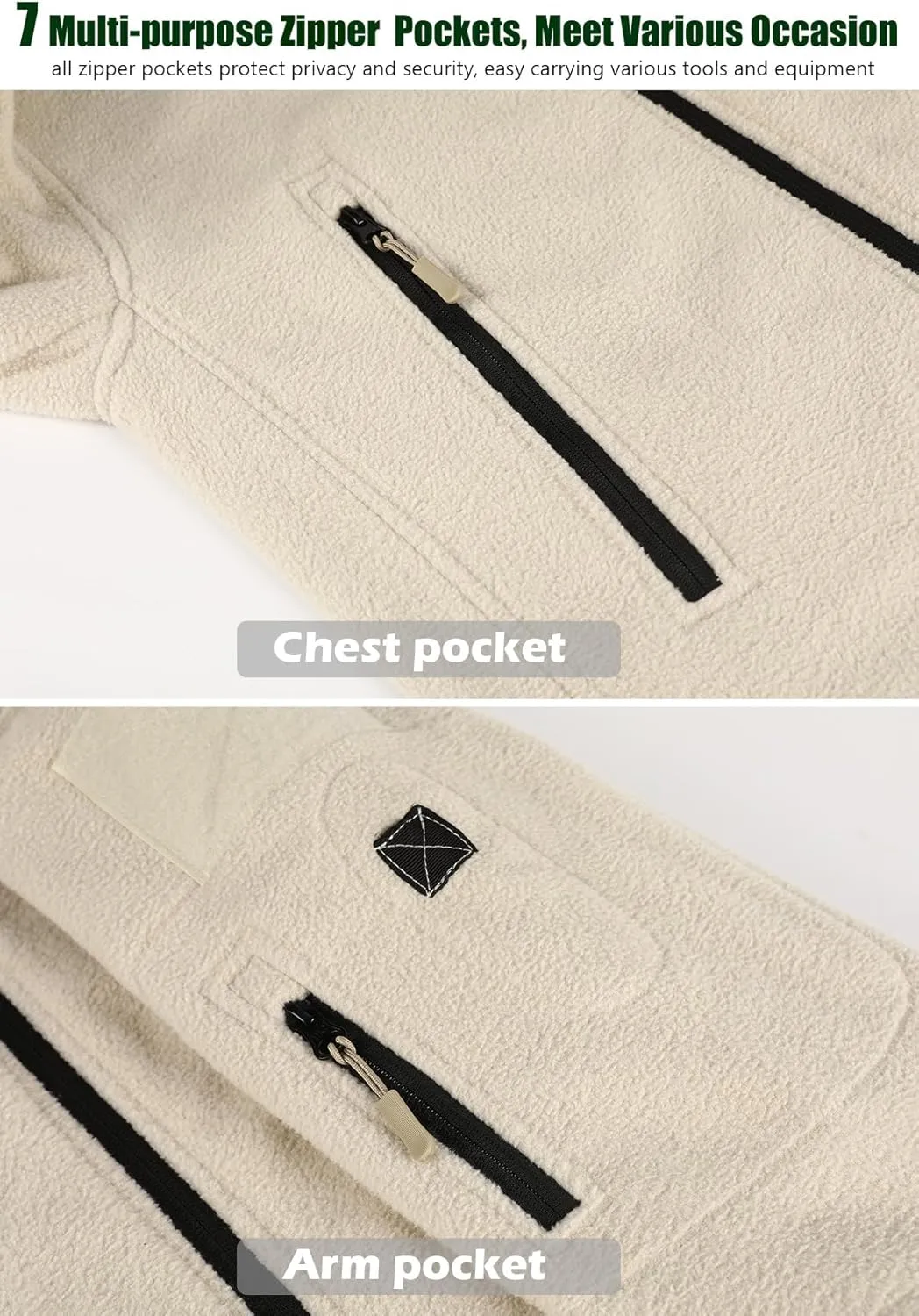 NAVEKULL Men's Tactical Hoodie Fleece Jacket Winter Warm Full-Zip Military Army Outdoor Hiking Coat with 7 Zip-pockets
