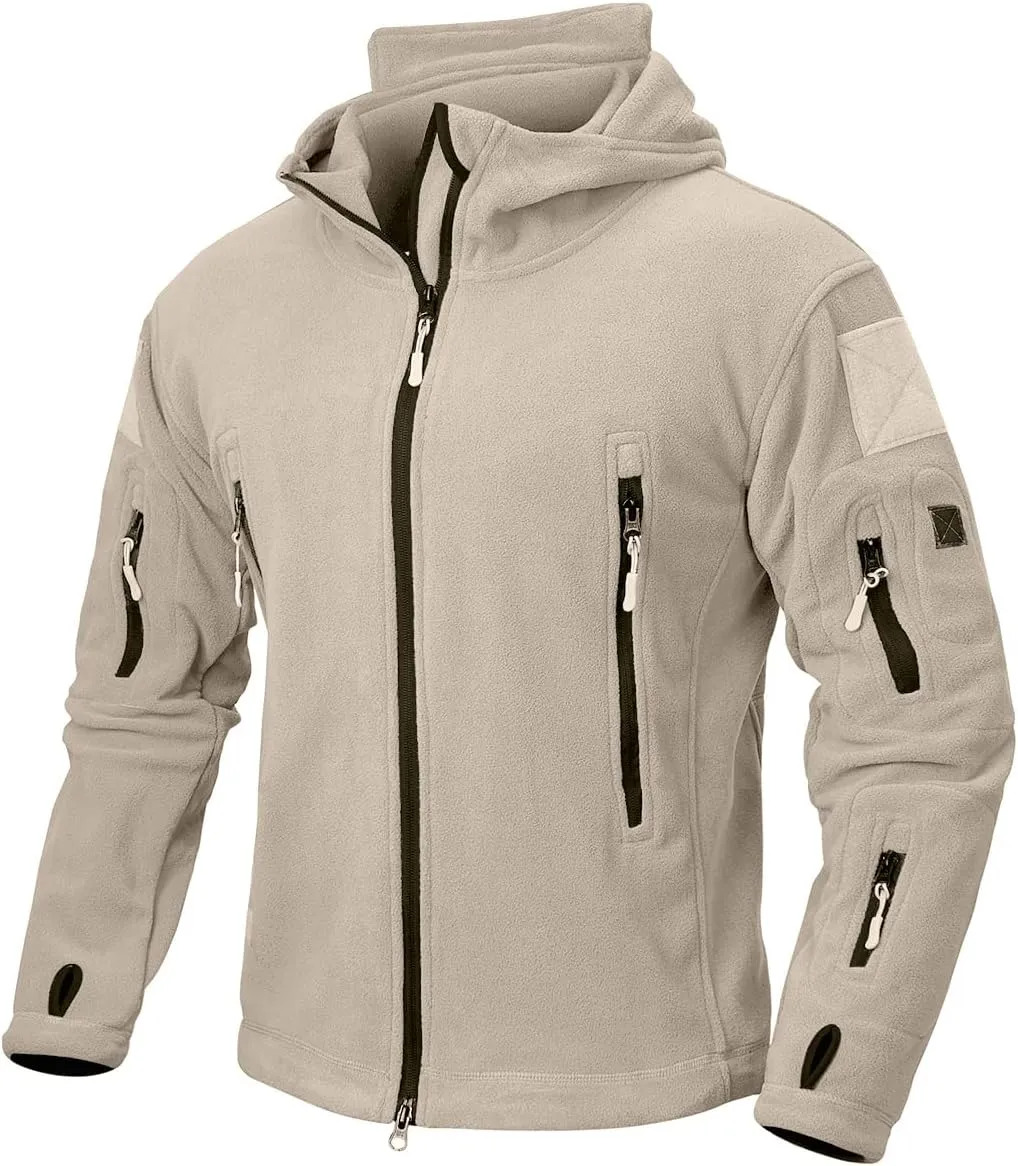 NAVEKULL Men's Tactical Hoodie Fleece Jacket Winter Warm Full-Zip Military Army Outdoor Hiking Coat with 7 Zip-pockets