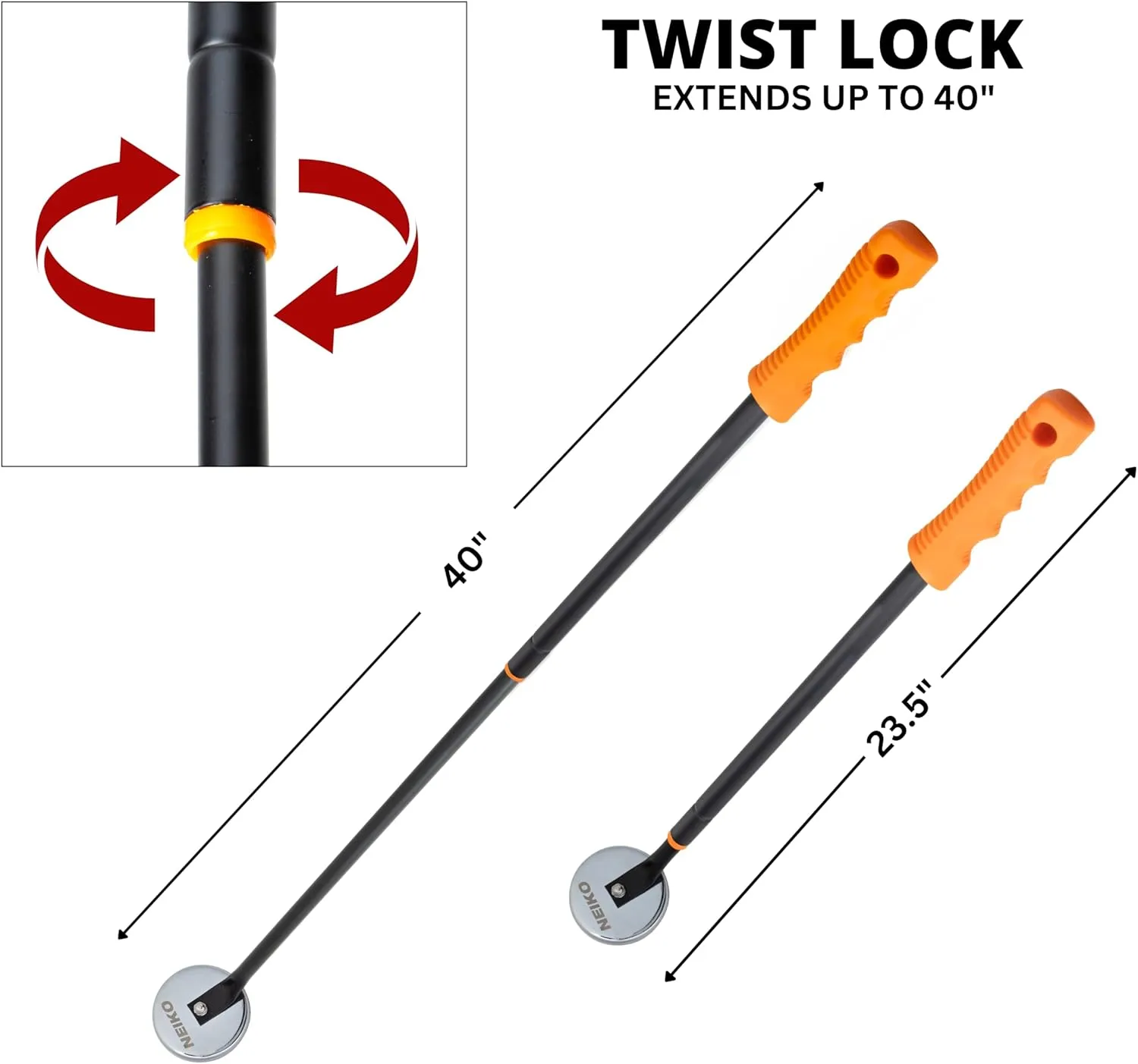 NEIKO 53428A Telescoping Magnetic Pickup Tool, Heavy Duty 50 Pound, 36.5-Inch-Long Magnet Stick, Large Magnet with Handle, Extendable Nail Sweeper, Magnetic Wand