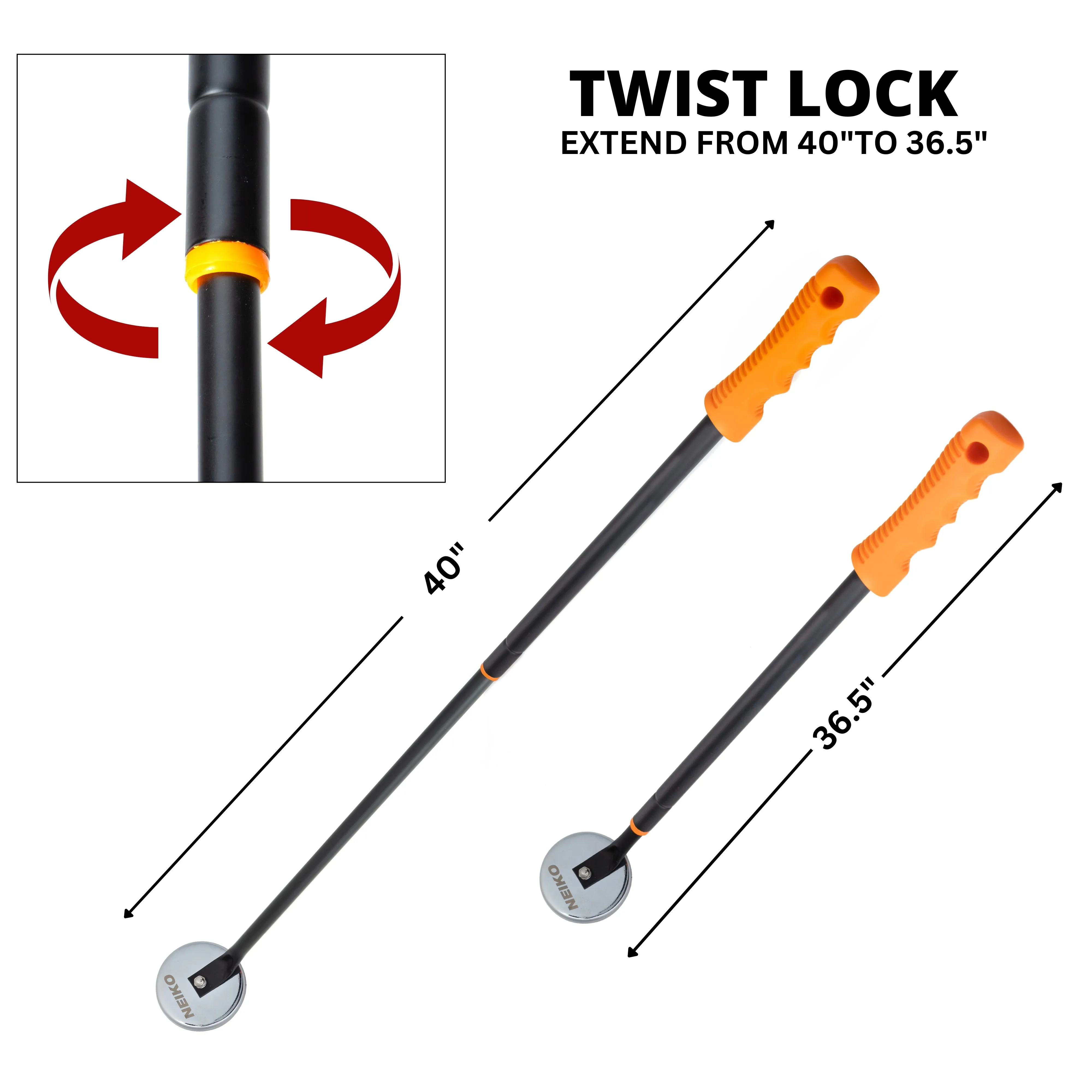 NEIKO 53428A Telescoping Magnetic Pickup Tool, Heavy Duty 50 Pound, 36.5-Inch-Long Magnet Stick, Large Magnet with Handle, Extendable Nail Sweeper, Magnetic Wand