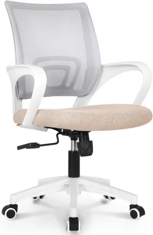 NEO CHAIR Office Desk Computer Chair Ergonomic Mesh Gaming Mid Back Seat with Comfy Lumbar Support Adjustable Height Swivel for Home Task (Beige)