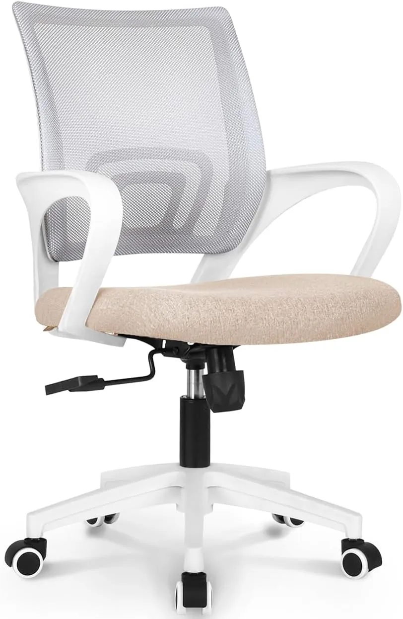 NEO CHAIR Office Desk Computer Chair Ergonomic Mesh Gaming Mid Back Seat with Comfy Lumbar Support Adjustable Height Swivel for Home Task (Beige)