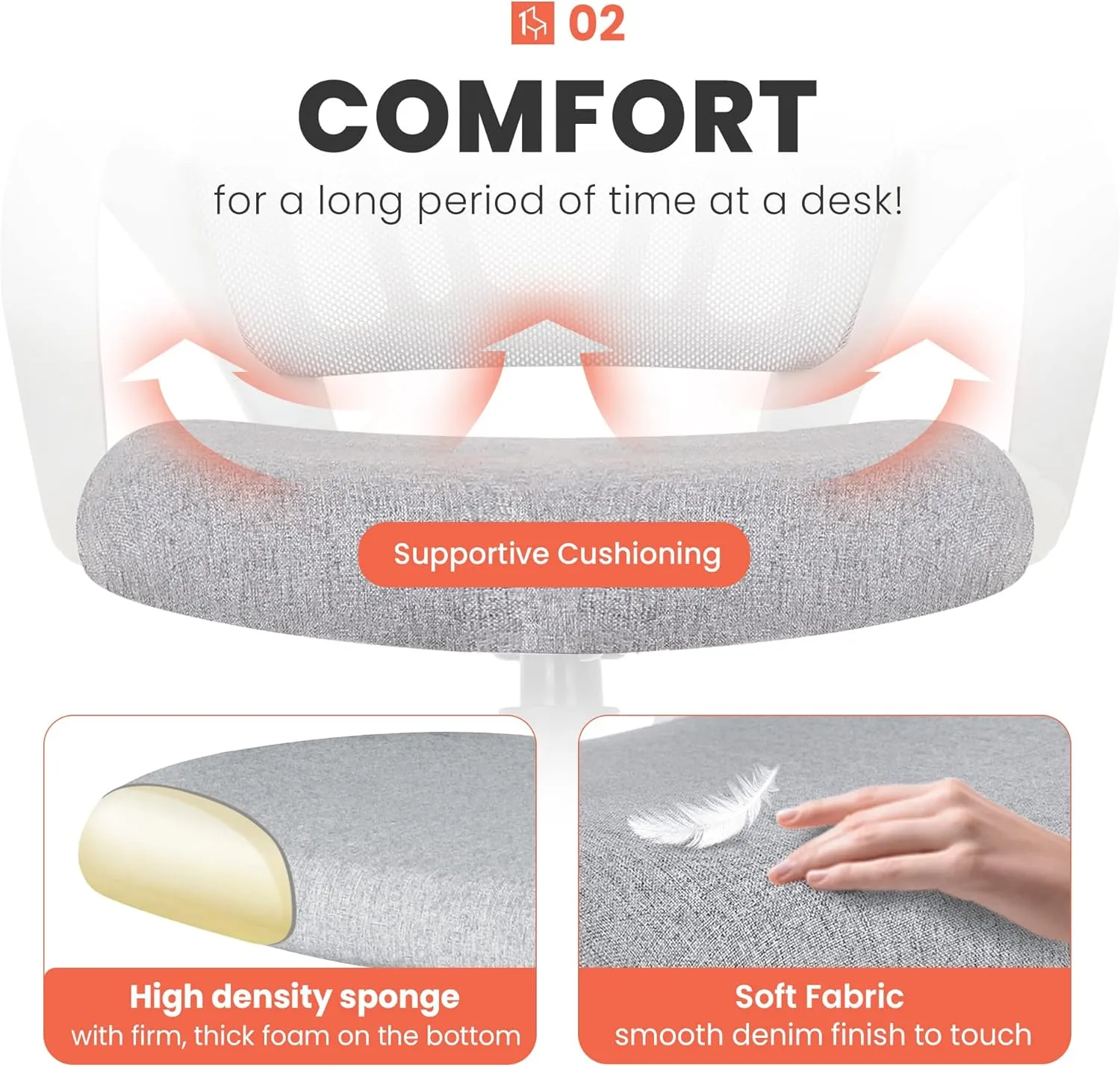 NEO CHAIR Office Desk Computer Chair Ergonomic Mesh Gaming Mid Back Seat with Comfy Lumbar Support Adjustable Height Swivel for Home Task (Grey)