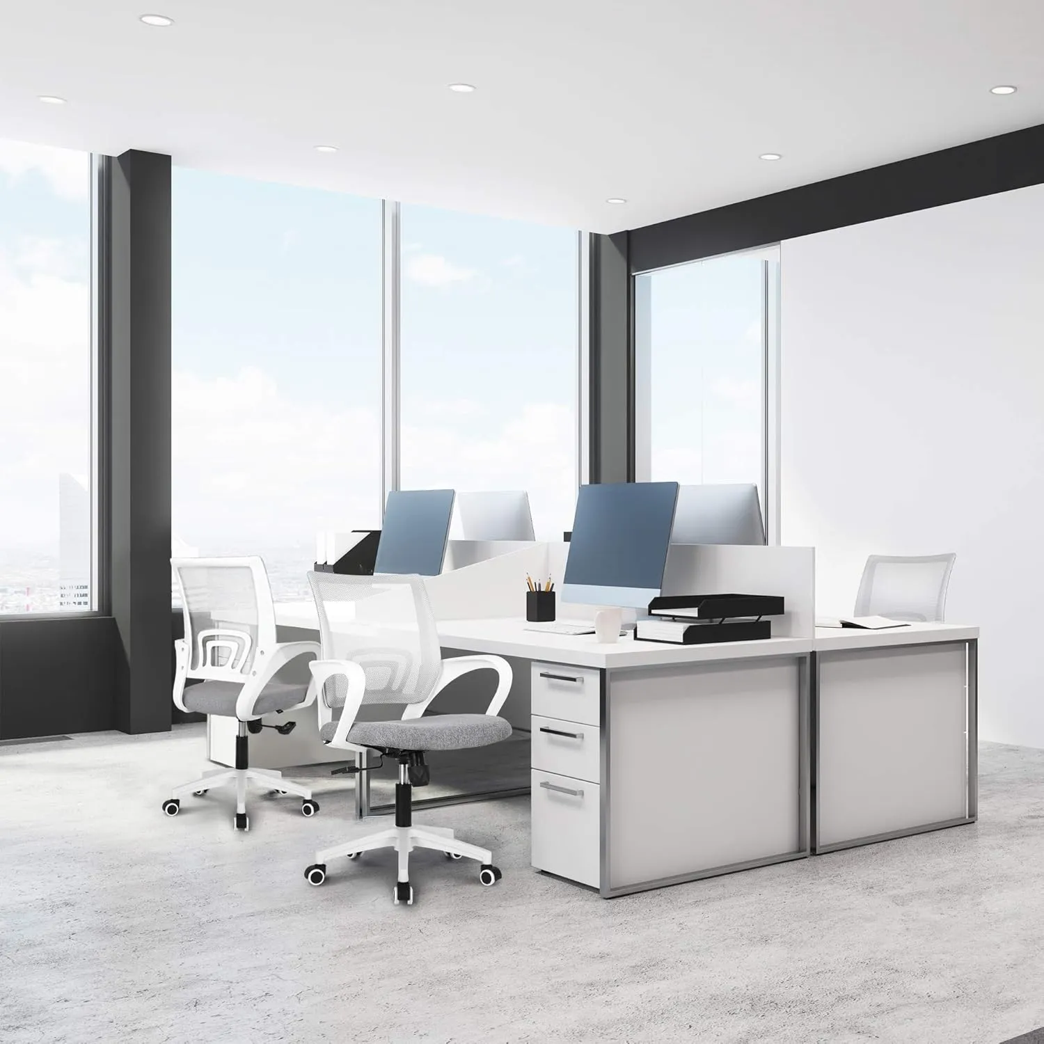 NEO CHAIR Office Desk Computer Chair Ergonomic Mesh Gaming Mid Back Seat with Comfy Lumbar Support Adjustable Height Swivel for Home Task (Grey)