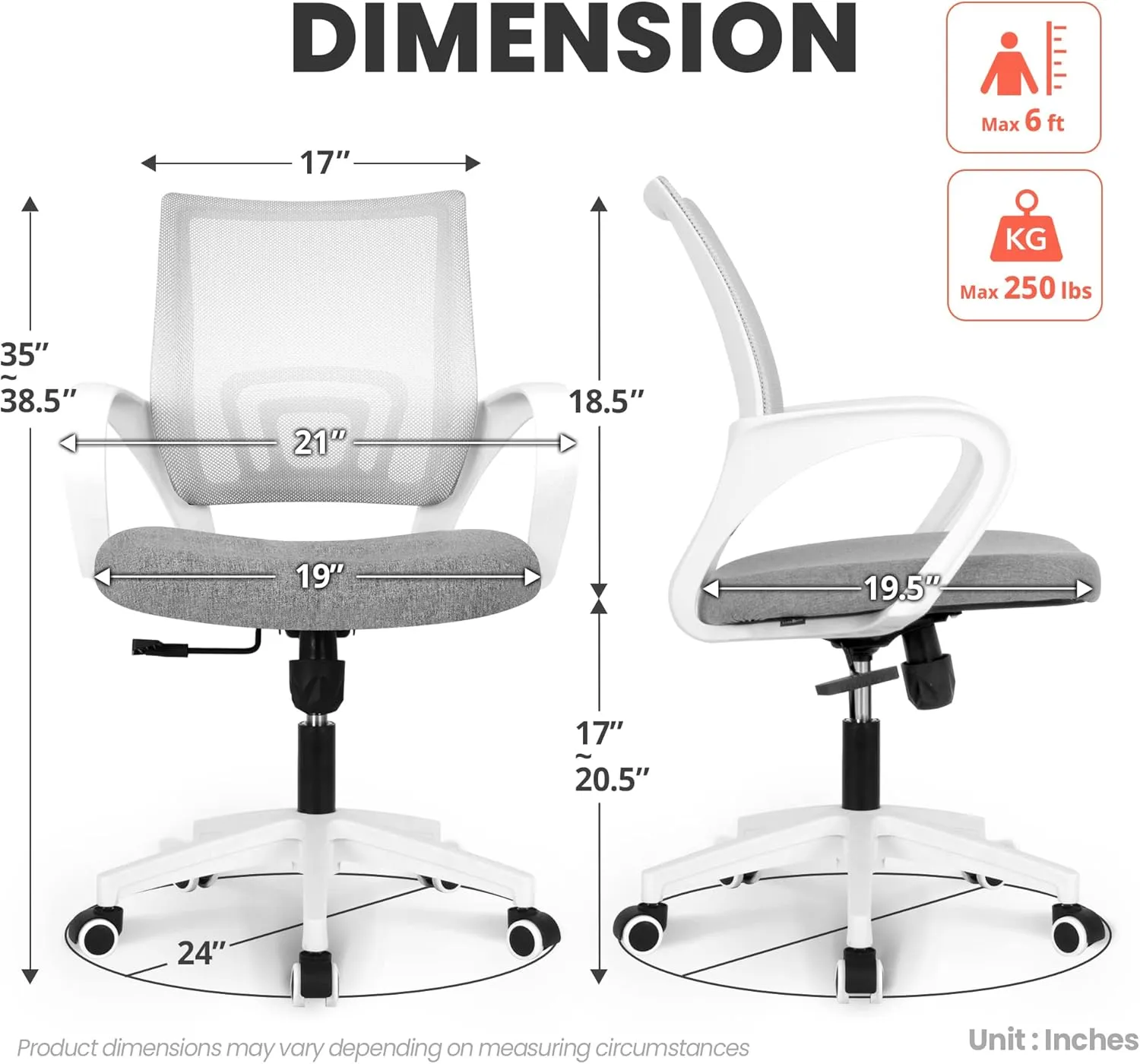 NEO CHAIR Office Desk Computer Chair Ergonomic Mesh Gaming Mid Back Seat with Comfy Lumbar Support Adjustable Height Swivel for Home Task (Grey)