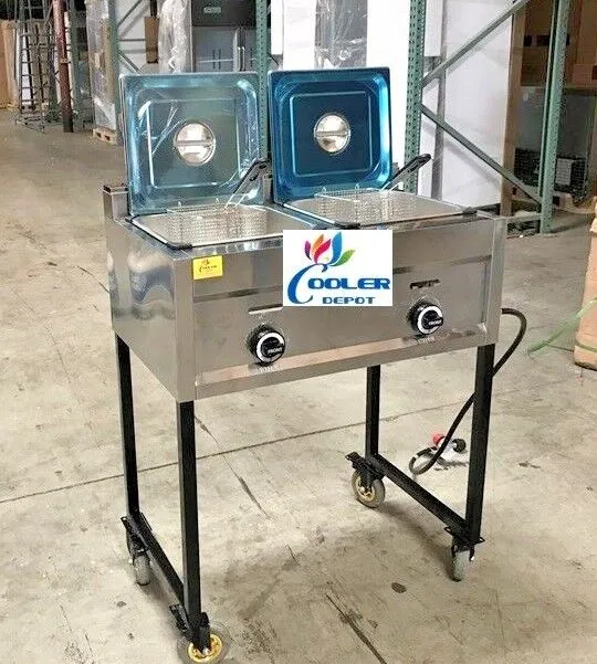 NEW Double Deep Fryer Portable Cart Propane/Gas Use Stainless Steel Model FY20