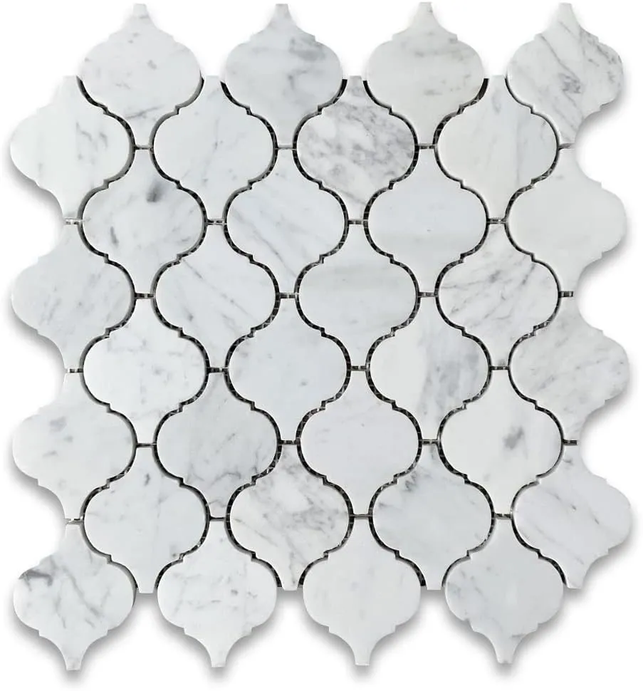 New SET OF 10 (12X12 SHEET) White Carrara Polished Lantern Marble Mosaic Tile, Covers 10 Sq. Ft!  Retails $340 