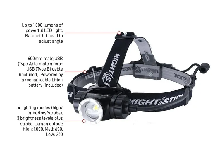 NIGHTSTICK dual light LED Headlamp USB Rechargeable