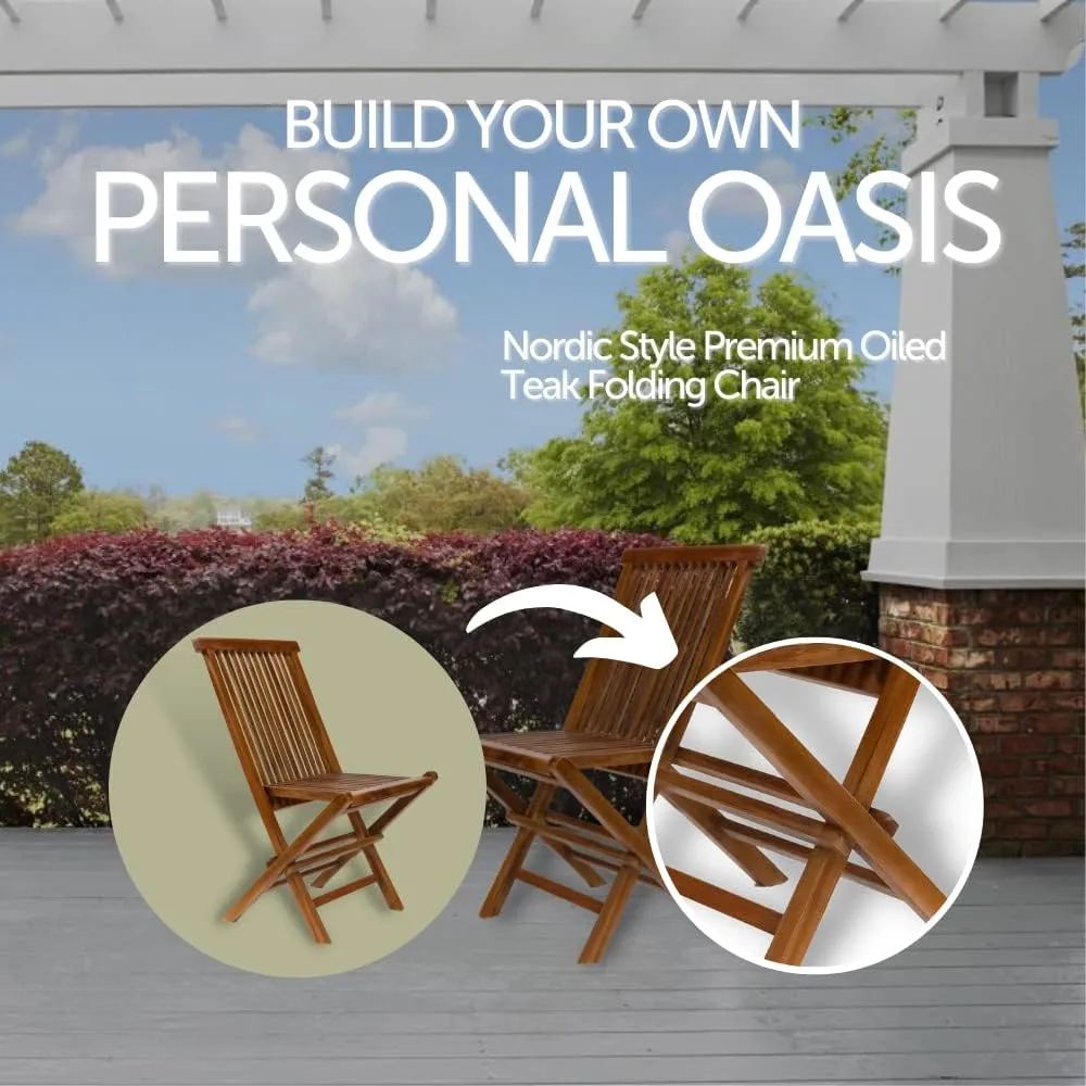 Nordic Style Folding Chair for Indoor and Outdoor Use - Patio, Balcony, Dining (Oiled Finish, Brown)