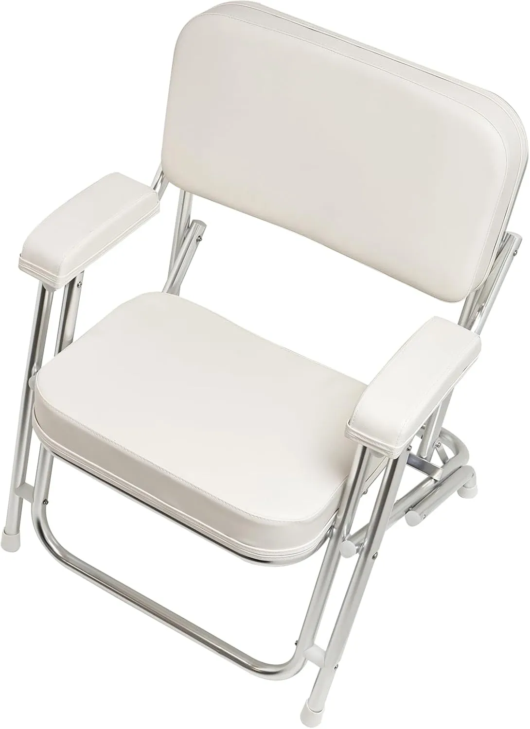 NovelBee White Folding Deck Chair,Aluminum Frame Folding Cushioned Boat Deck Beach Chair,Portable Classic Folding Deck Chair with Foam Padding for Marine Boat Yacht Ship