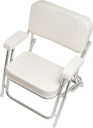 NovelBee White Folding Deck Chair,Aluminum Frame Folding Cushioned Boat Deck Beach Chair,Portable Classic Folding Deck Chair with Foam Padding for Marine Boat Yacht Ship