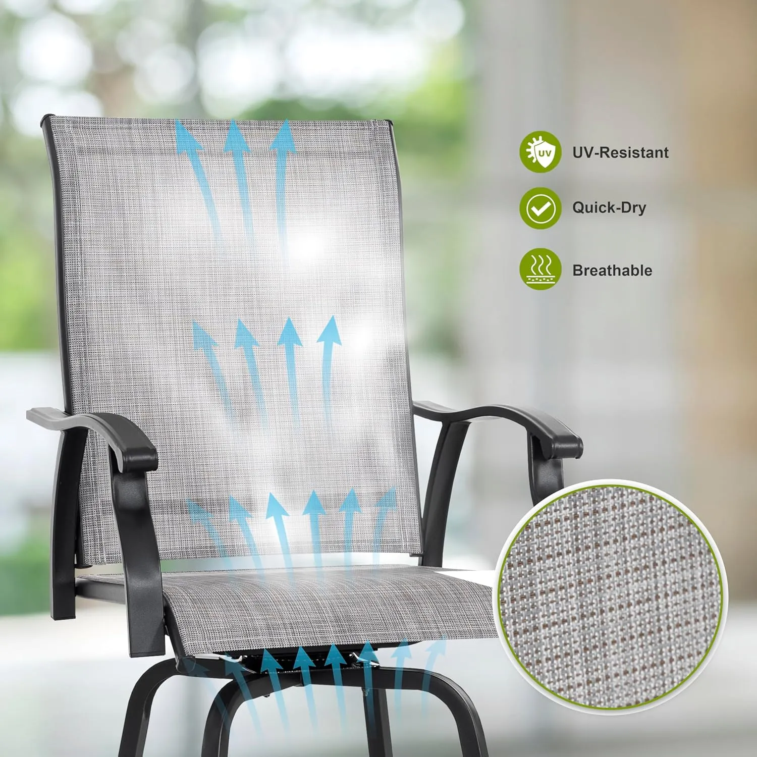 NUU GARDEN 2 Piece Patio Swivel Bar Stools, Outdoor High Bistro Stools Set of 2, All-Weather Textilene for Outside, Backyard, Lawn, Poolside and Garden, Gray