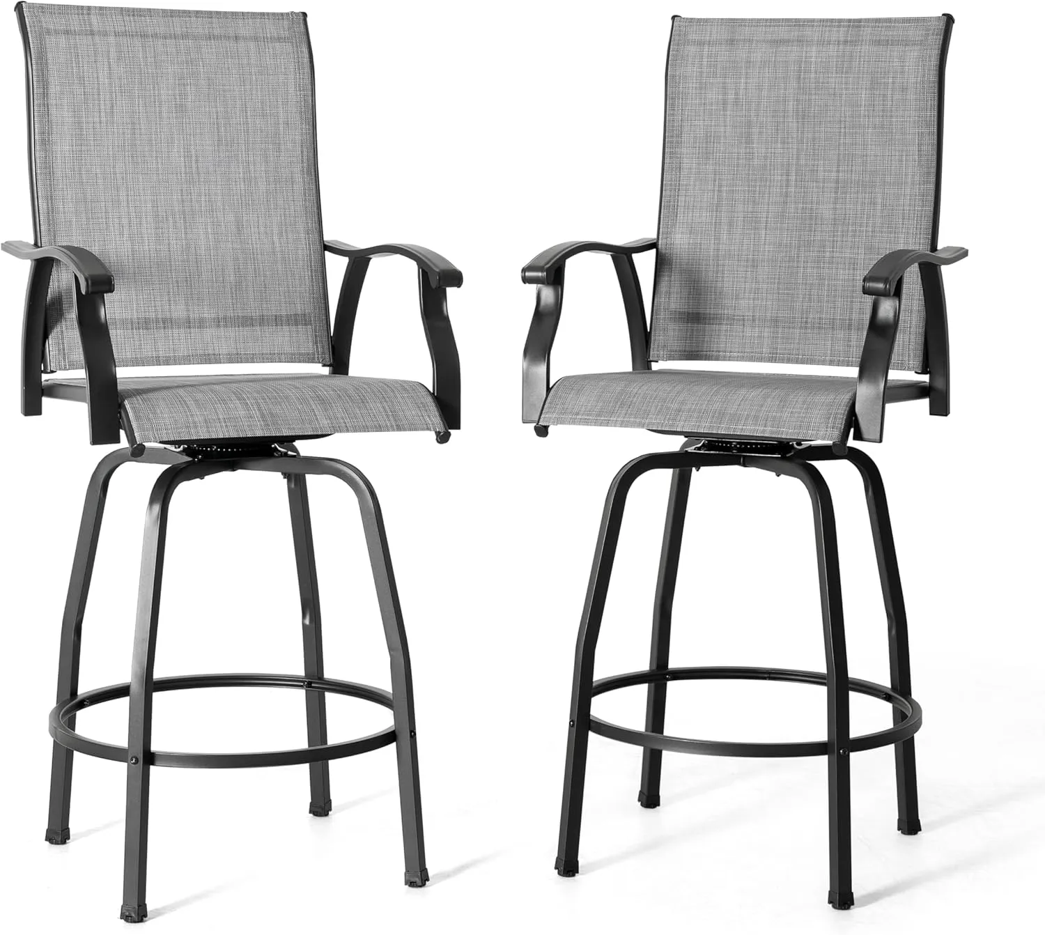 NUU GARDEN 2 Piece Patio Swivel Bar Stools, Outdoor High Bistro Stools Set of 2, All-Weather Textilene for Outside, Backyard, Lawn, Poolside and Garden, Gray