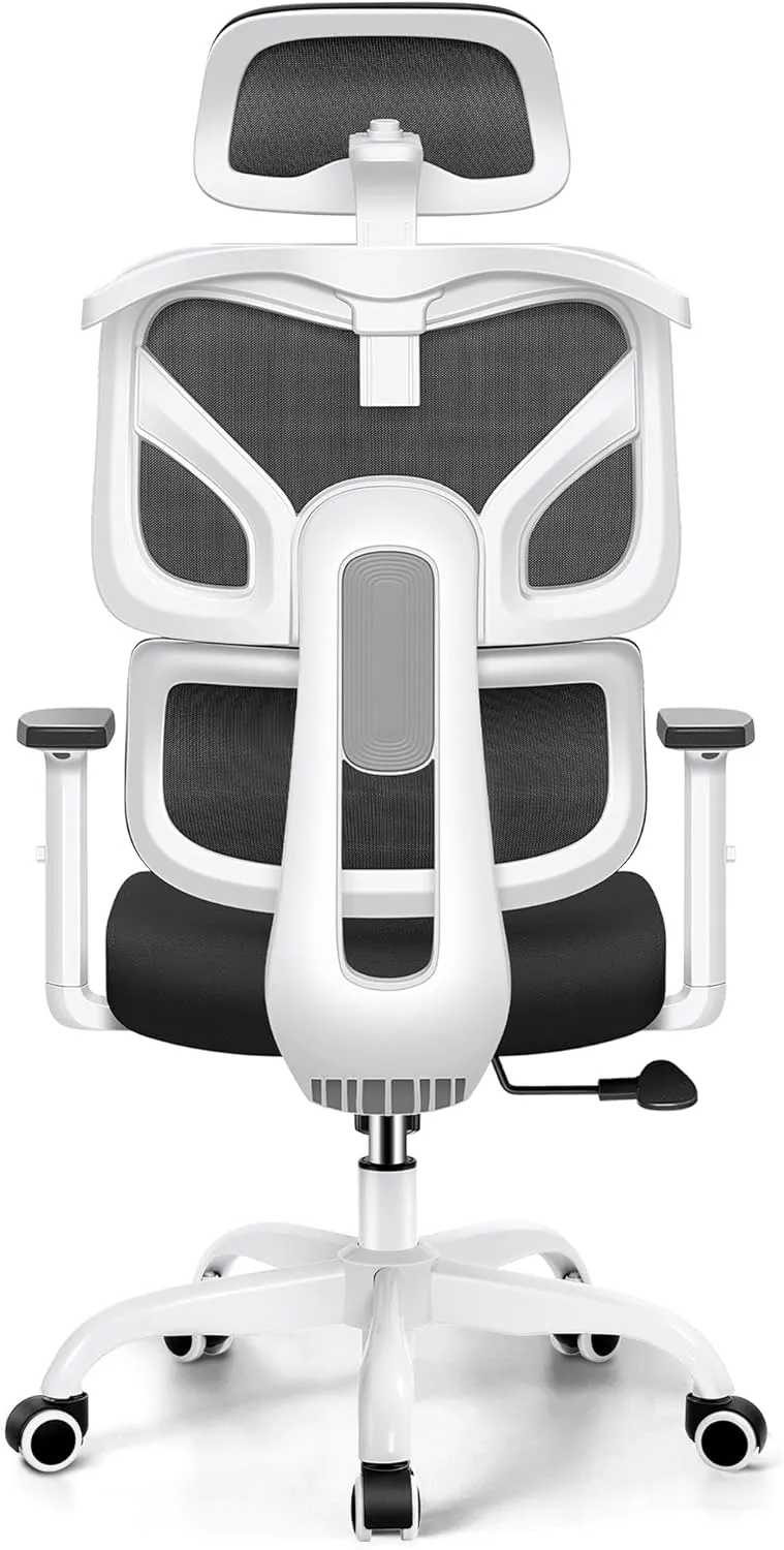 Office Chair Ergonomic Desk Chair, High Back Computer Gaming Chair, Big and Tall Reclining Comfy Home Office Desk Chair Breathable Mesh Lumbar Support Adjustable Arms, 3D Headrest (White)