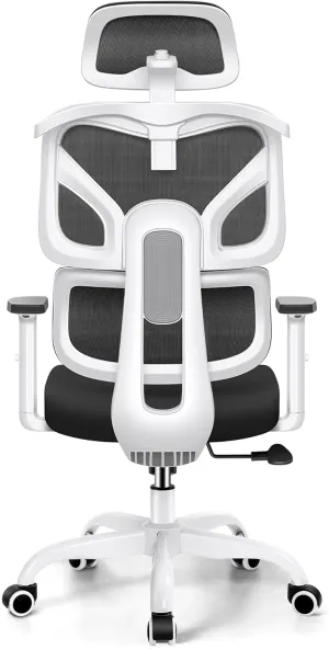 Office Chair Ergonomic Desk Chair, High Back Computer Gaming Chair, Big and Tall Reclining Comfy Home Office Desk Chair Breathable Mesh Lumbar Support Adjustable Arms, 3D Headrest (White)