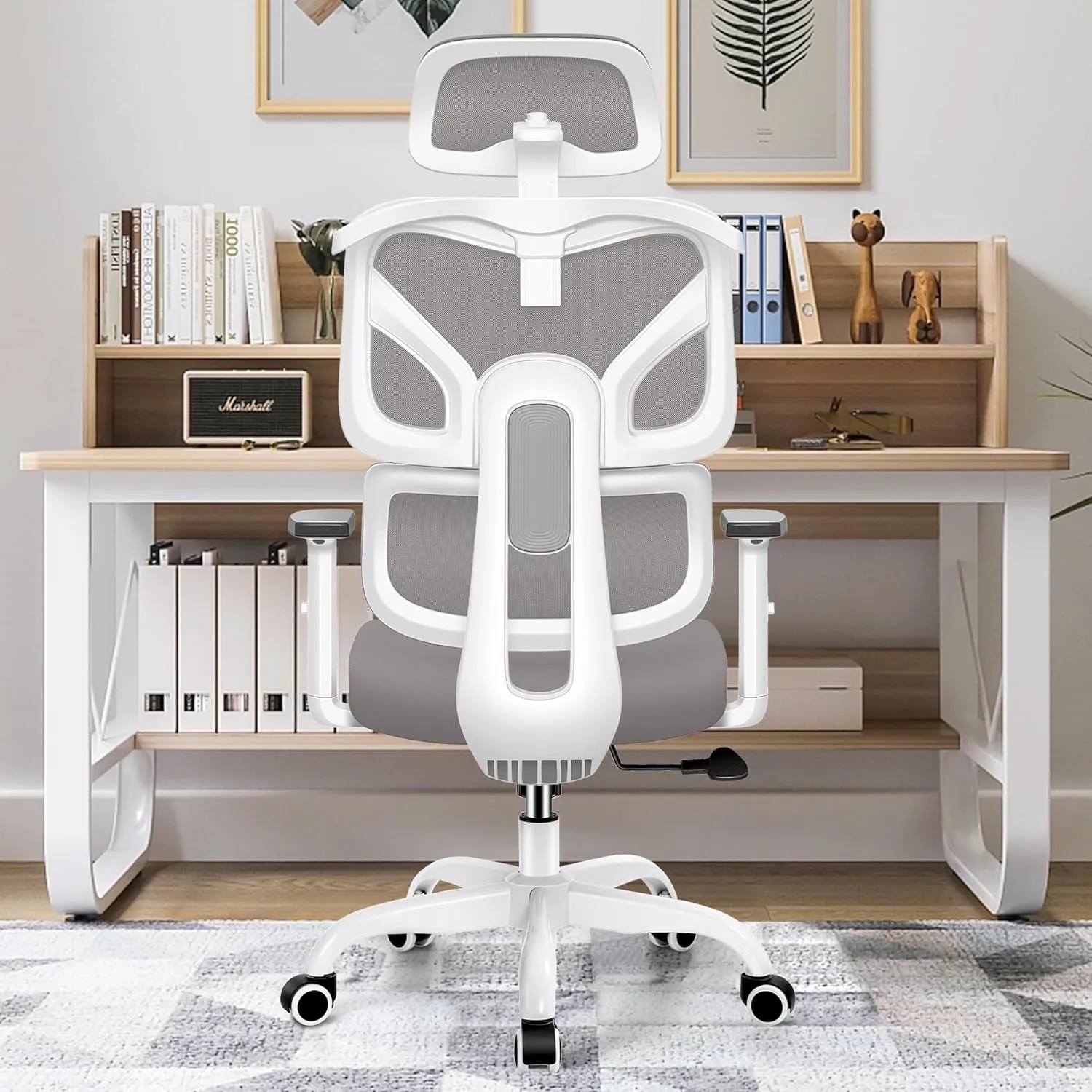 Office Chair Ergonomic Desk Chair, High Back Gaming Chair, Big and Tall Reclining Comfy Home Office Desk Chair Breathable Mesh Lumbar Support Computer Chair Adjustable Arms, 3D Headrest (Gray)