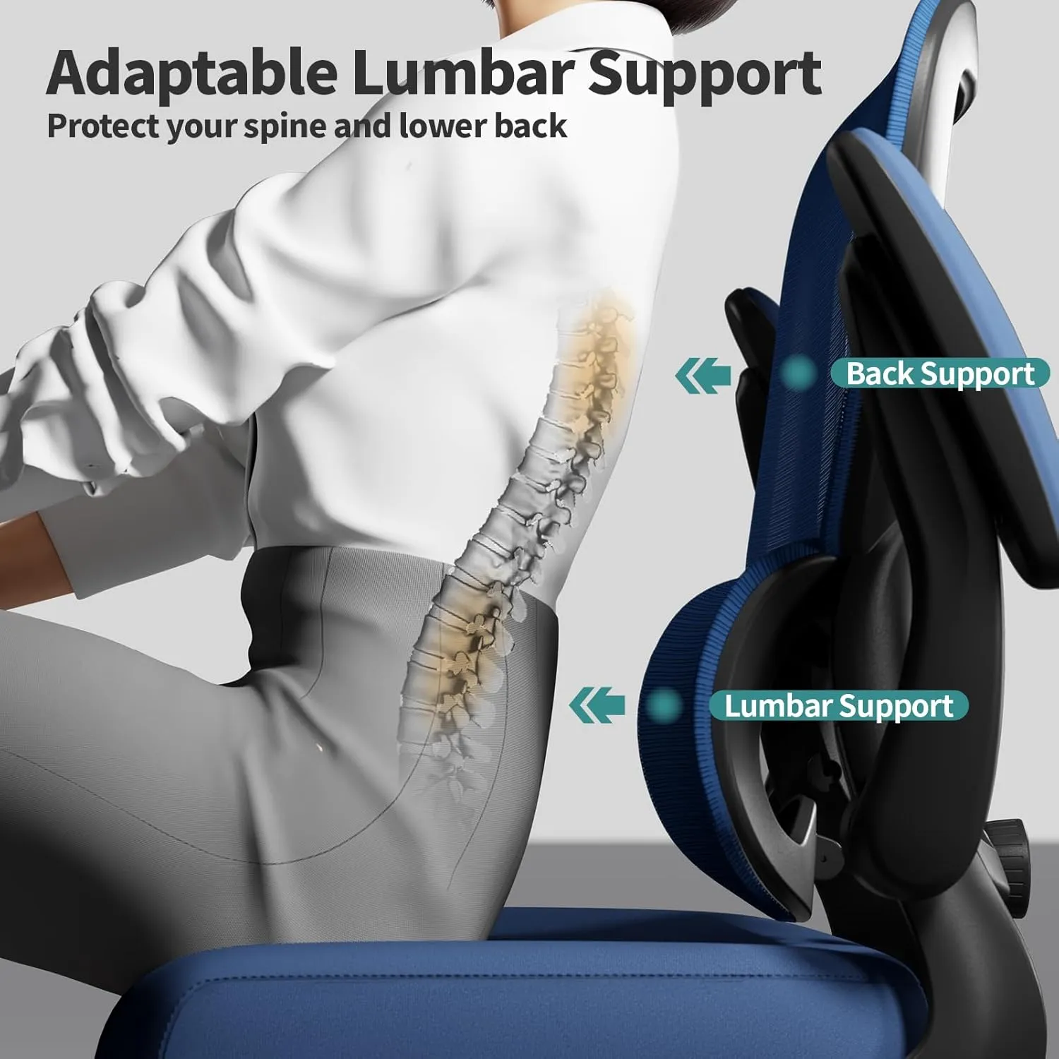 Office Chair - Ergonomic Desk Chair with Adjustable Lumbar Support, Mesh Computer Chair, Executive Chairs for Home Office Comfortable Lumbar Support (Deep Blue)