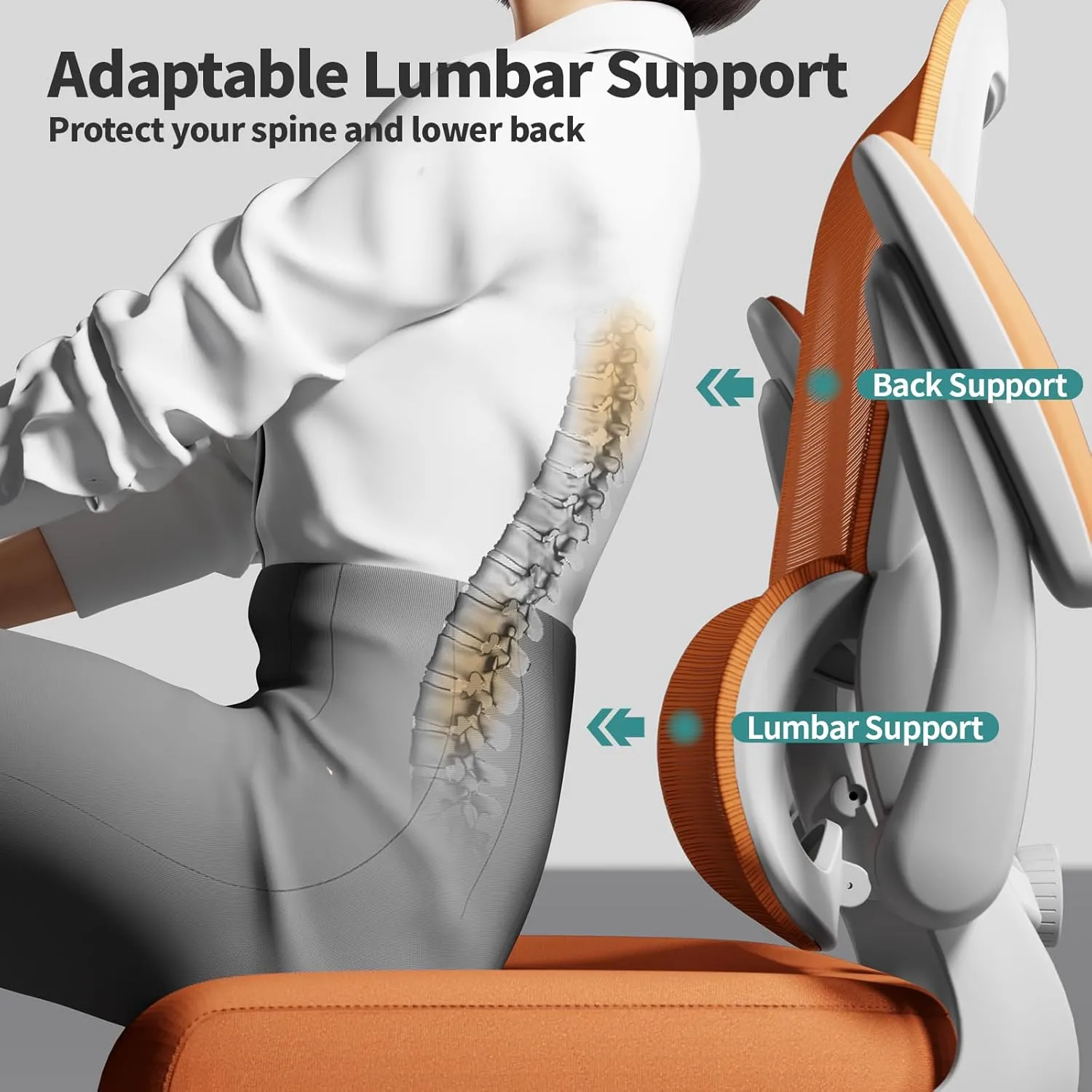 Office Chair - Ergonomic Desk Chair with Adjustable Lumbar Support, Mesh Computer Chair, Executive Chairs for Home Office Comfortable Lumbar Support (Orange)