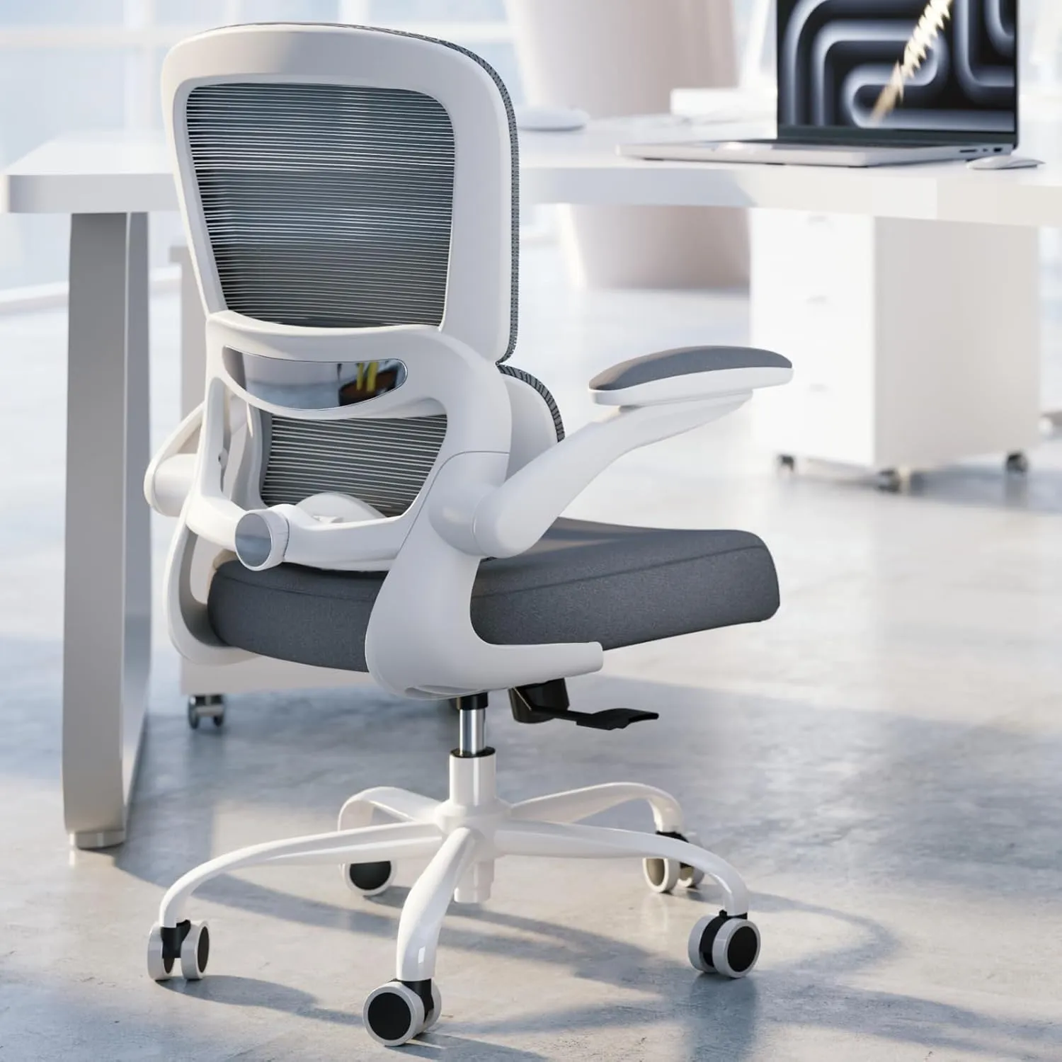 Office Chair - Ergonomic Desk Chair with Adjustable Lumbar Support, Mesh Computer Chair, Executive Chairs for Home Office Comfortable Lumbar Support (White)