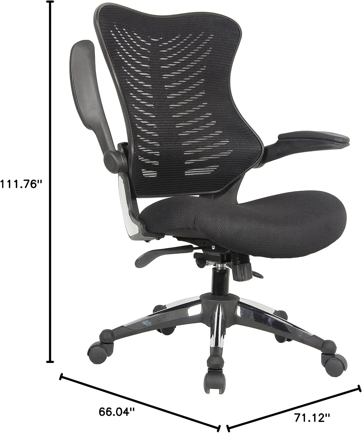 Officefactor Ergonomic Breathable Mesh Chair with Flip-up Armrests, Lumbar Support Executive Rolling Swivel Task Computer Office Chair or Home Desk Chair (Black MESH)