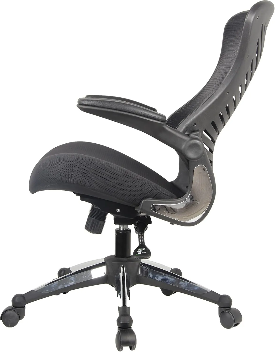 Officefactor Ergonomic Breathable Mesh Chair with Flip-up Armrests, Lumbar Support Executive Rolling Swivel Task Computer Office Chair or Home Desk Chair (Black MESH)