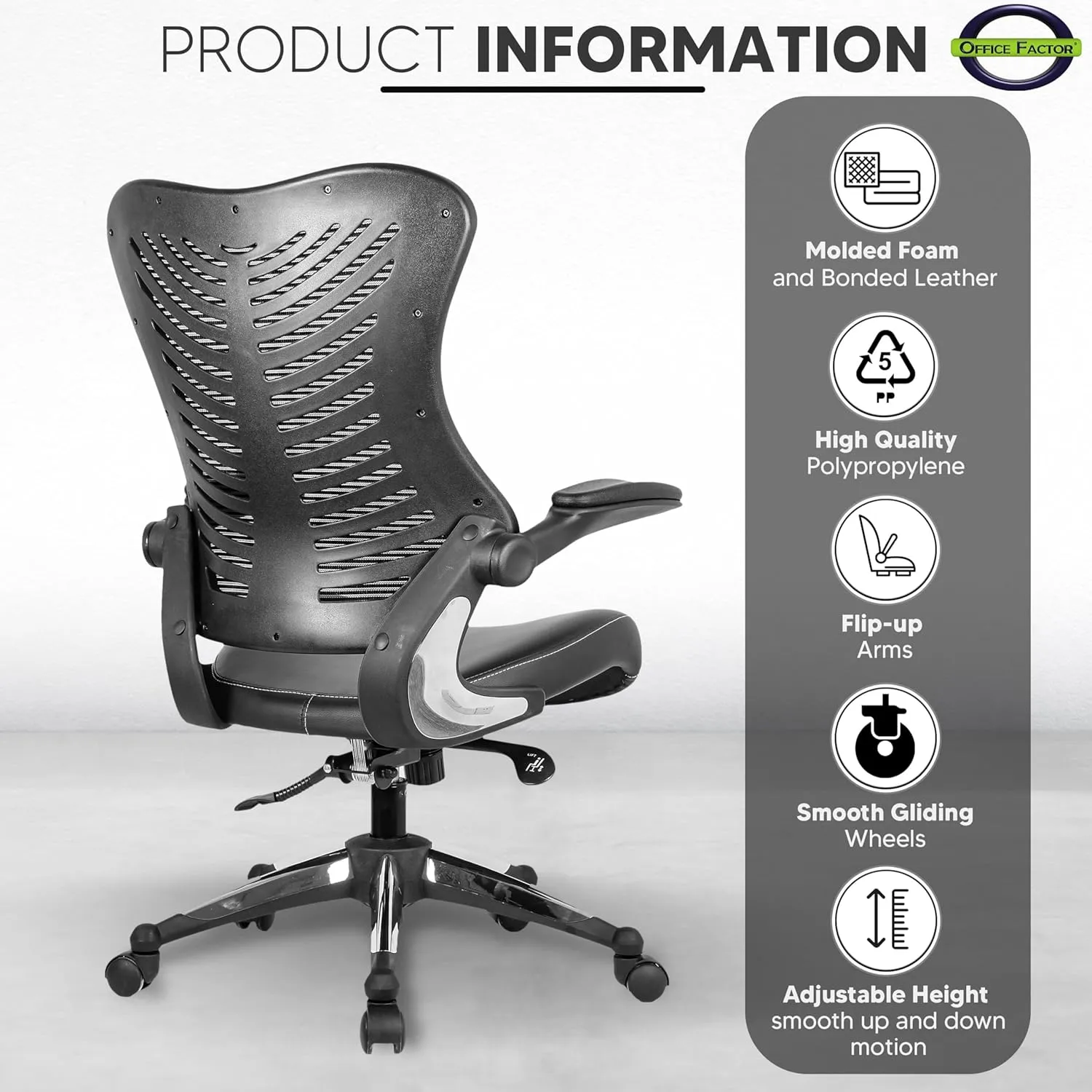 Officefactor Ergonomic Breathable Mesh Chair with Flip-up Armrests, Lumbar Support Executive Rolling Swivel Task Computer Office Chair or Home Desk Chair (Black MESH)