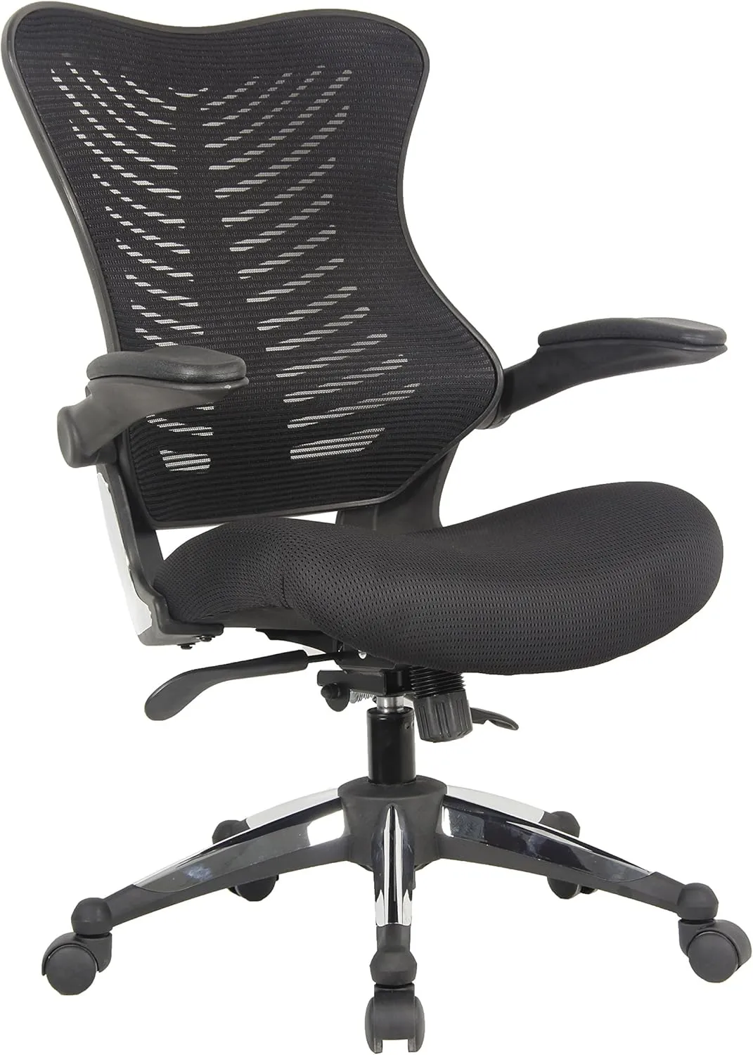 Officefactor Ergonomic Breathable Mesh Chair with Flip-up Armrests, Lumbar Support Executive Rolling Swivel Task Computer Office Chair or Home Desk Chair (Black MESH)
