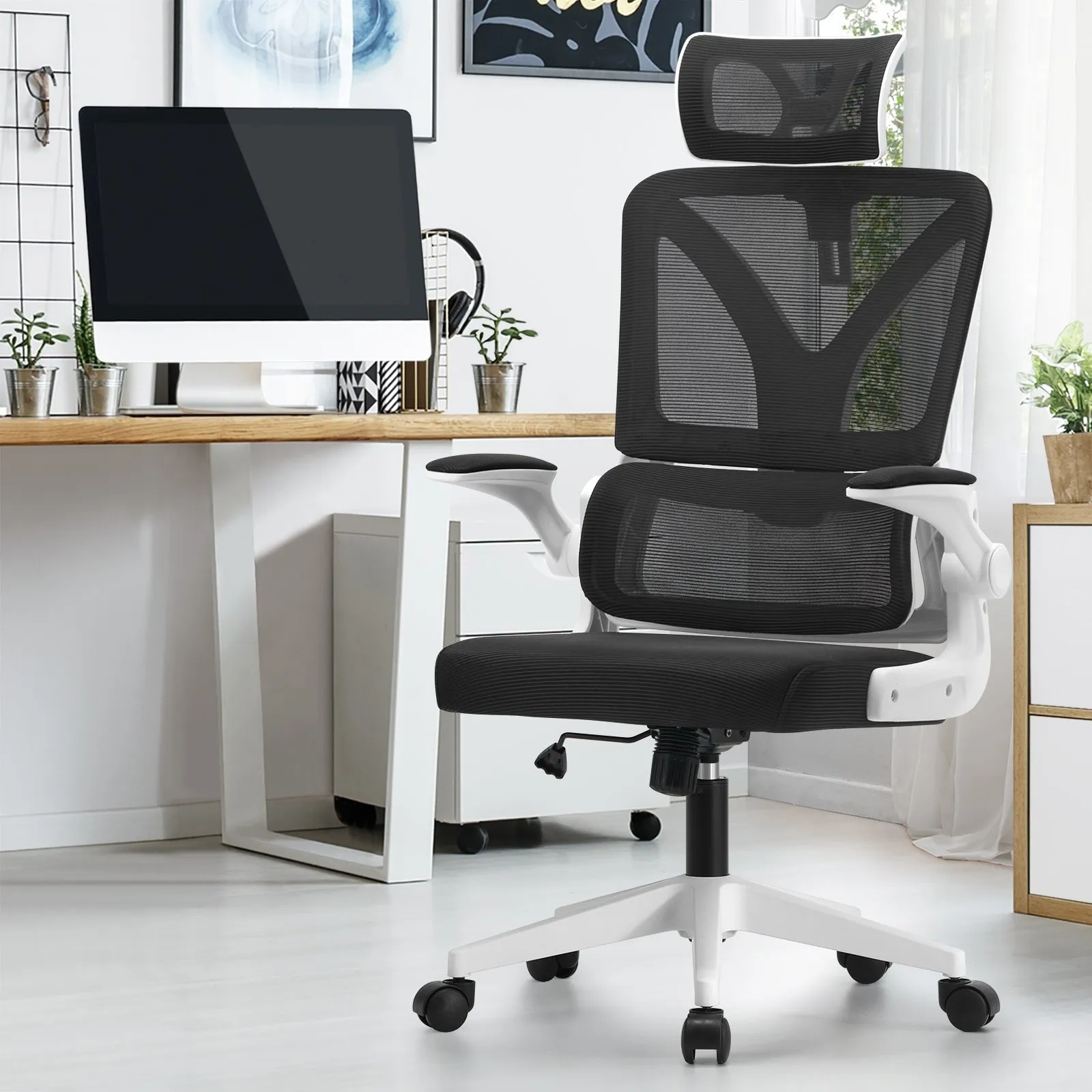 Oikiture Mesh Office Chair Executive Fabric Gaming Work Study Seat Computer
