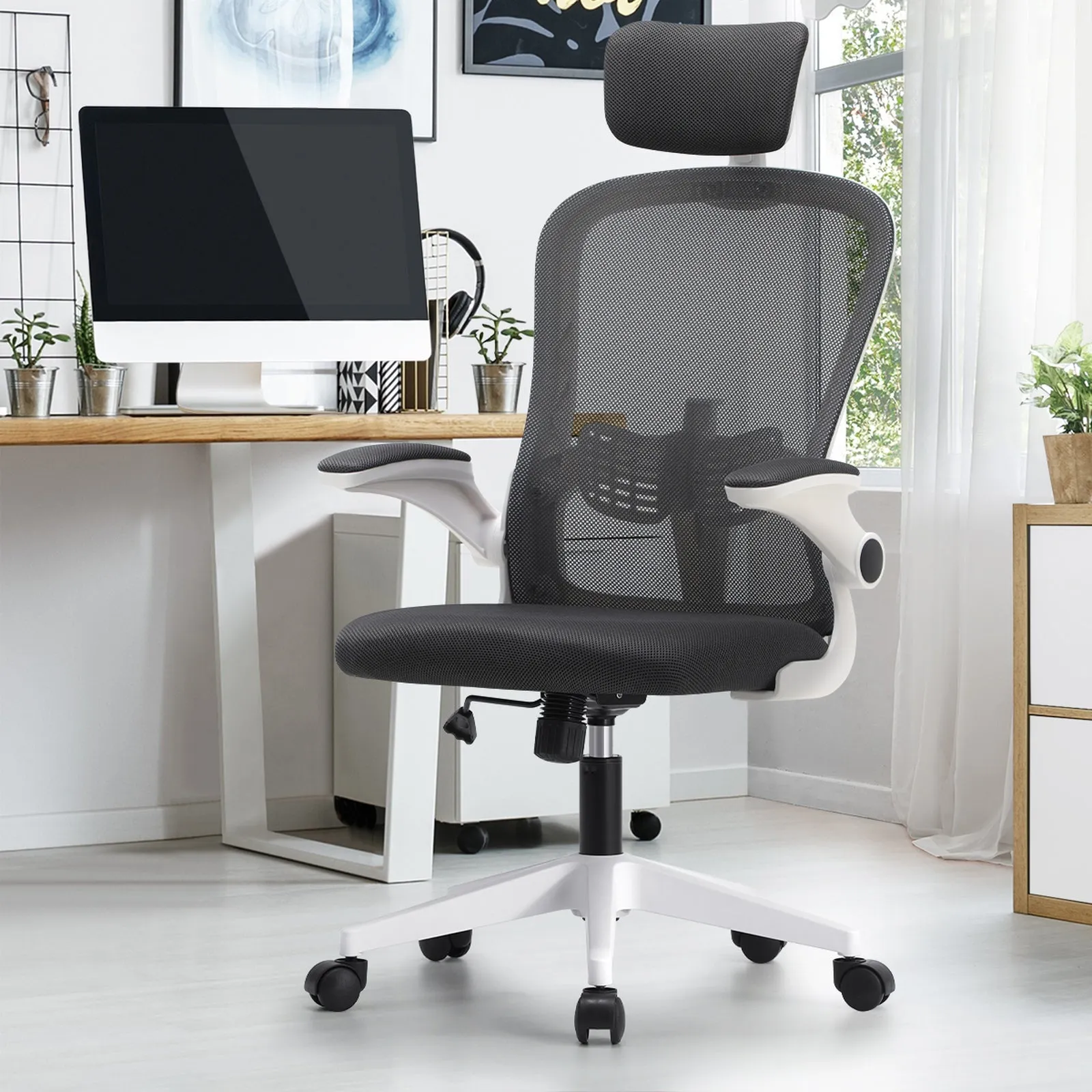 Oikiture Mesh Office Chair Executive Fabric Gaming Work Study Seat Computer