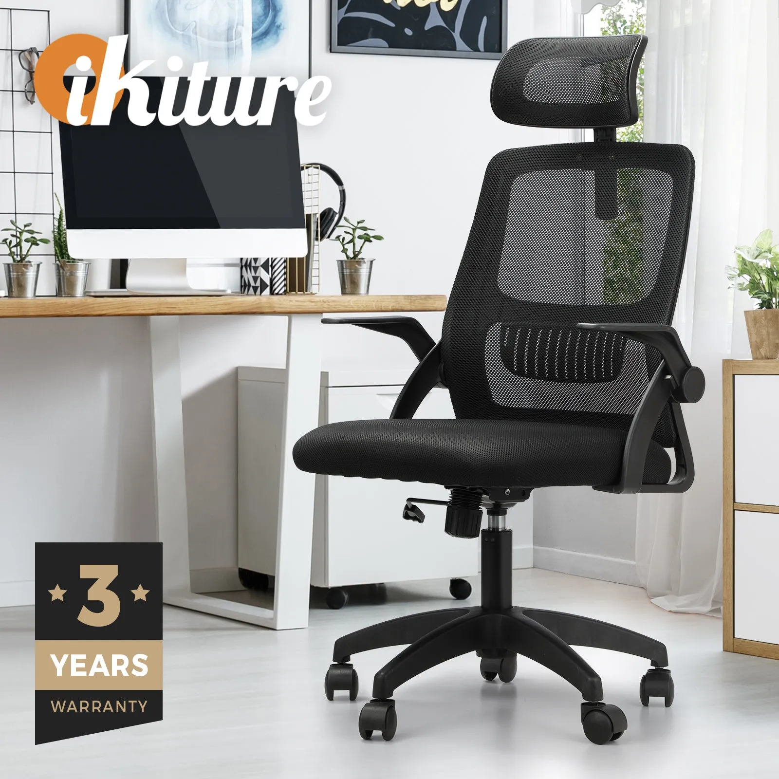 Oikiture Mesh Office Chair Executive Fabric Gaming Work Study Seat Computer