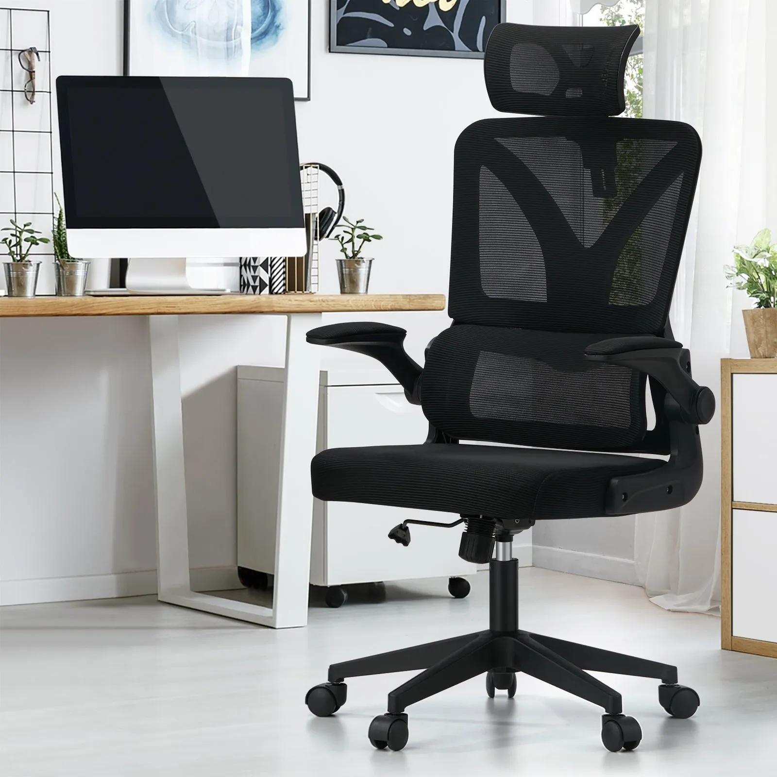 Oikiture Mesh Office Chair Executive Fabric Gaming Work Study Seat Computer