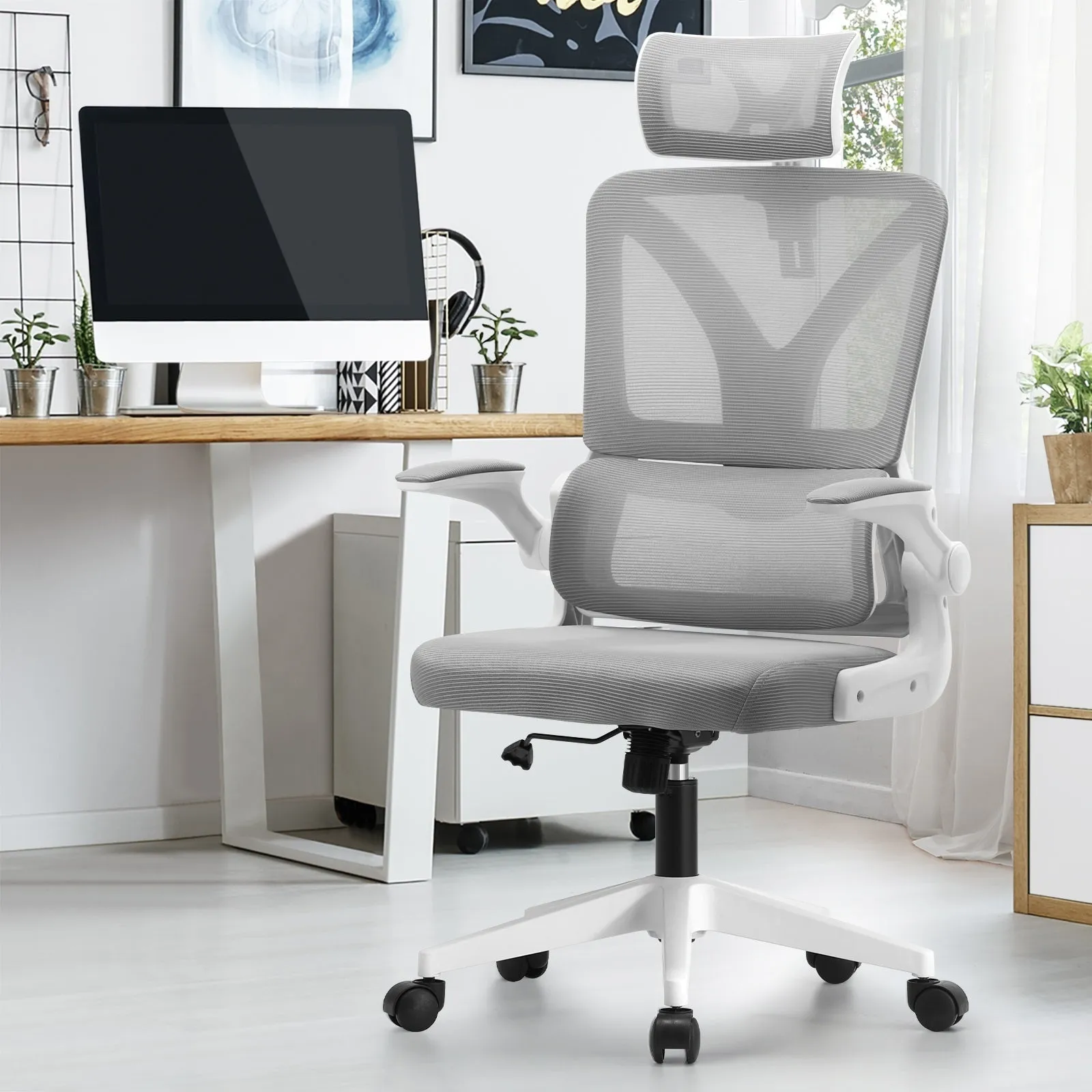 Oikiture Mesh Office Chair Executive Fabric Gaming Work Study Seat Computer