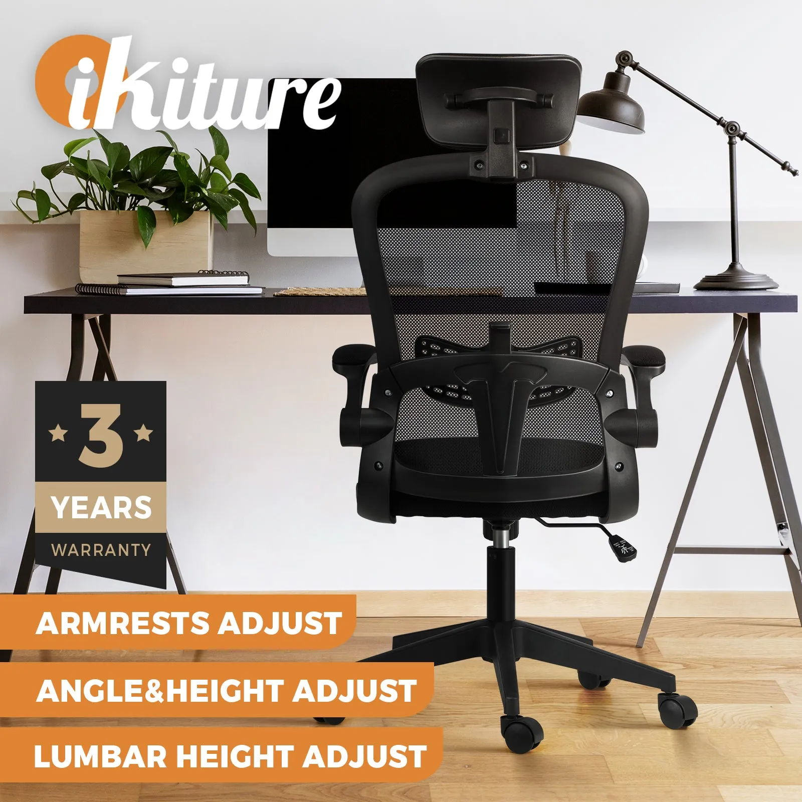 Oikiture Mesh Office Chair Executive Fabric Gaming Work Study Seat Computer