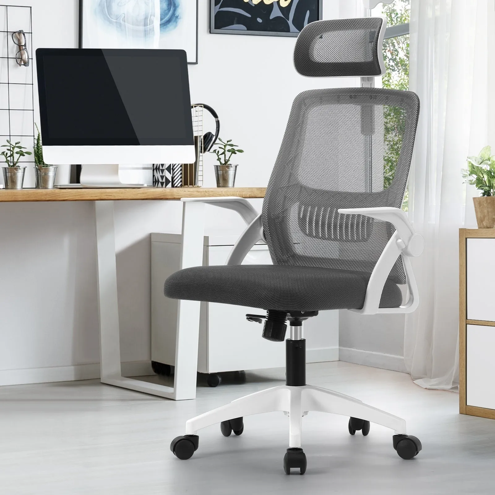 Oikiture Mesh Office Chair Executive Fabric Gaming Work Study Seat Computer