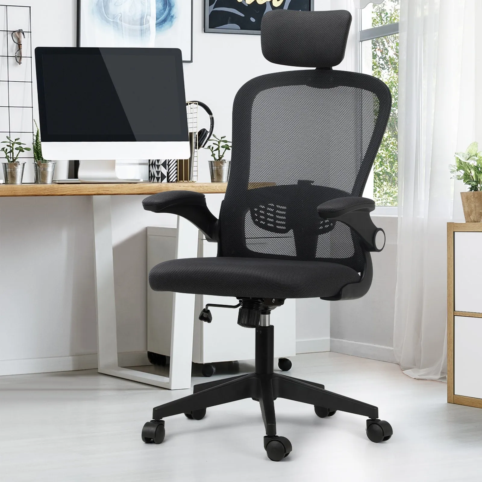 Oikiture Mesh Office Chair Executive Fabric Gaming Work Study Seat Computer