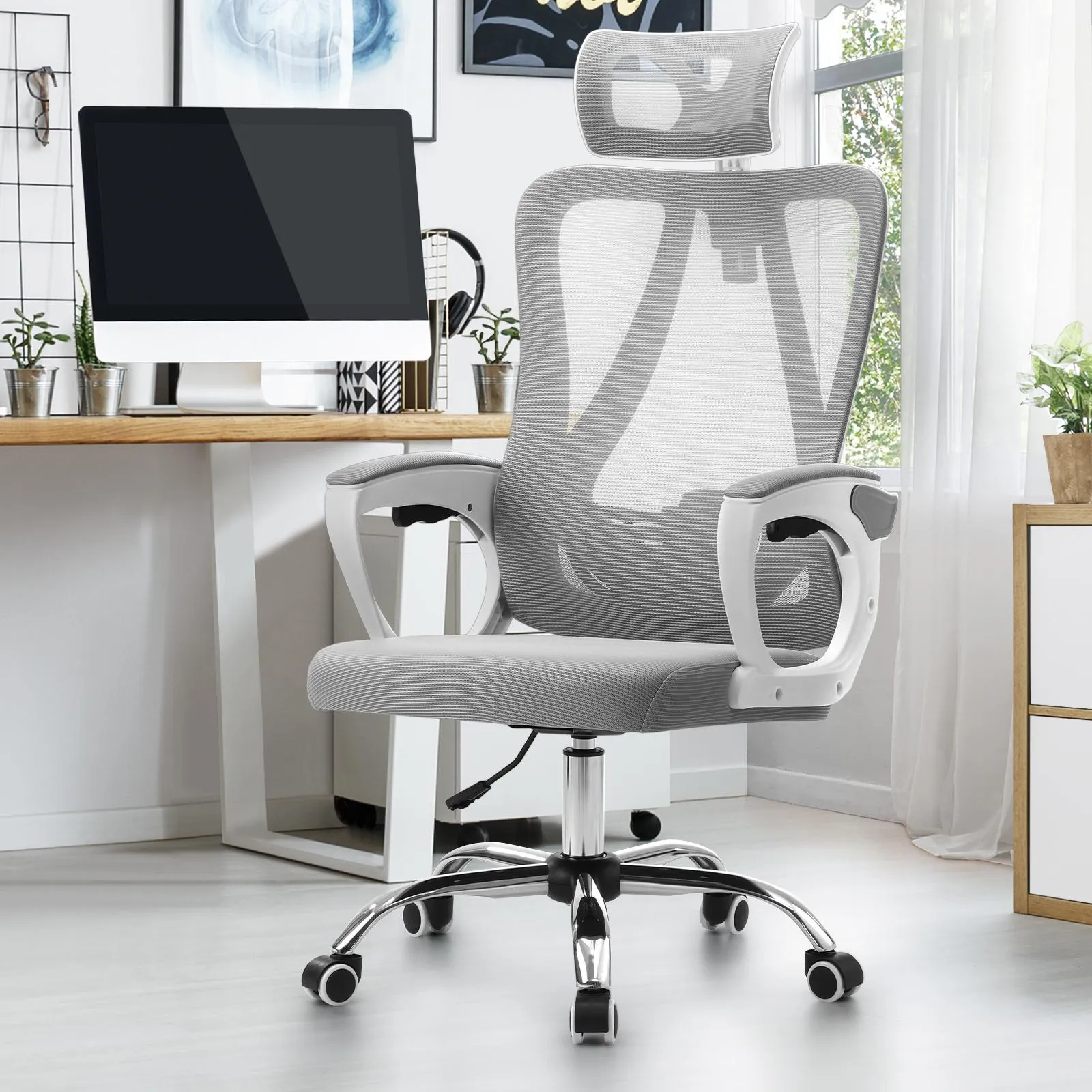 Oikiture Mesh Office Chair Executive Fabric Gaming Work Study Seat Computer