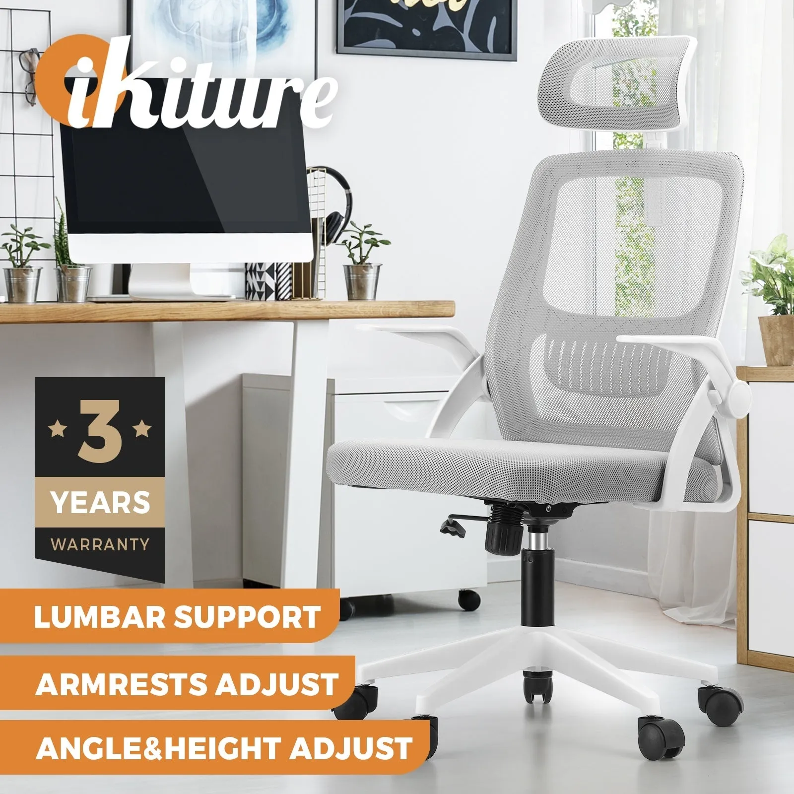 Oikiture Mesh Office Chair Executive Fabric Gaming Work Study Seat Computer
