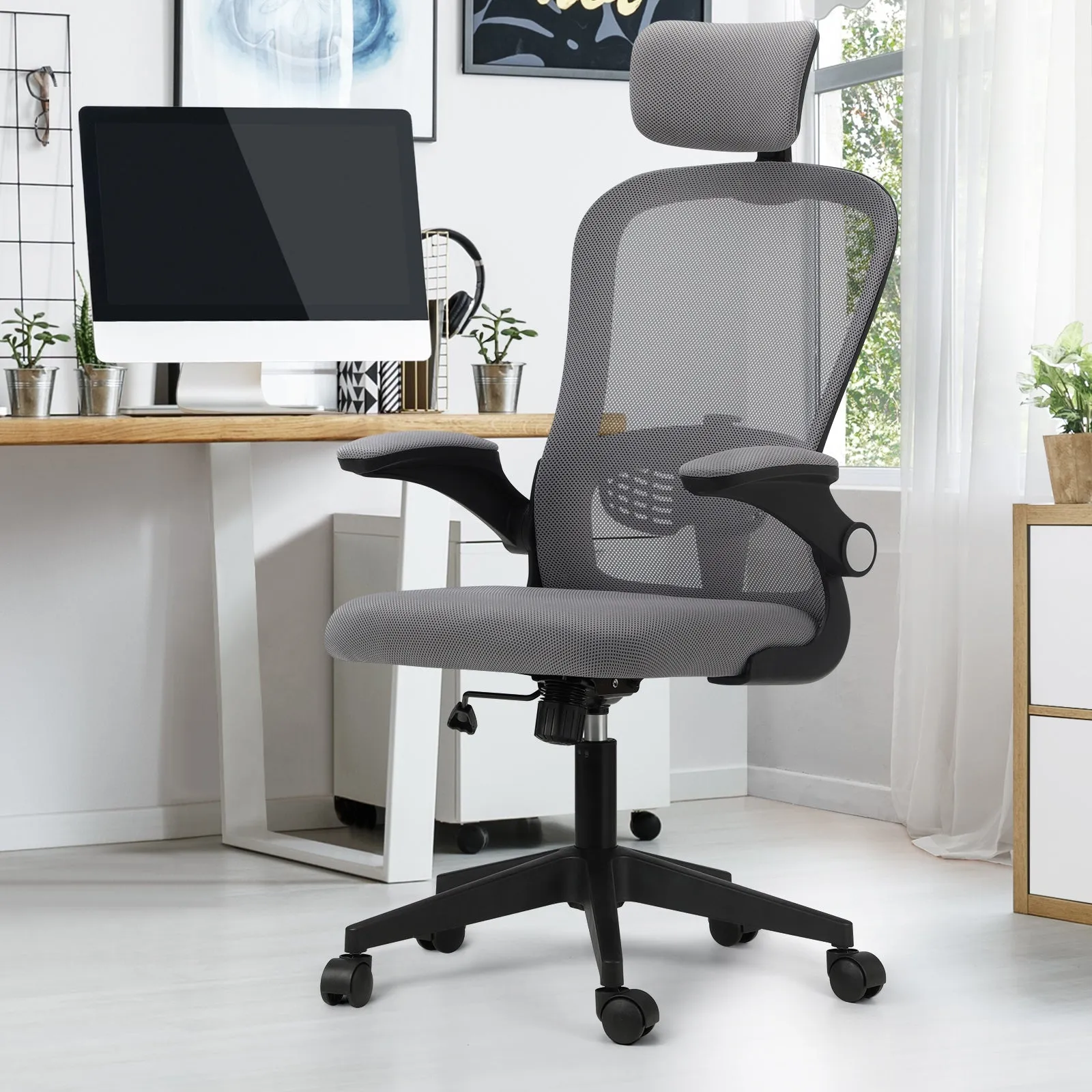 Oikiture Mesh Office Chair Executive Fabric Gaming Work Study Seat Computer