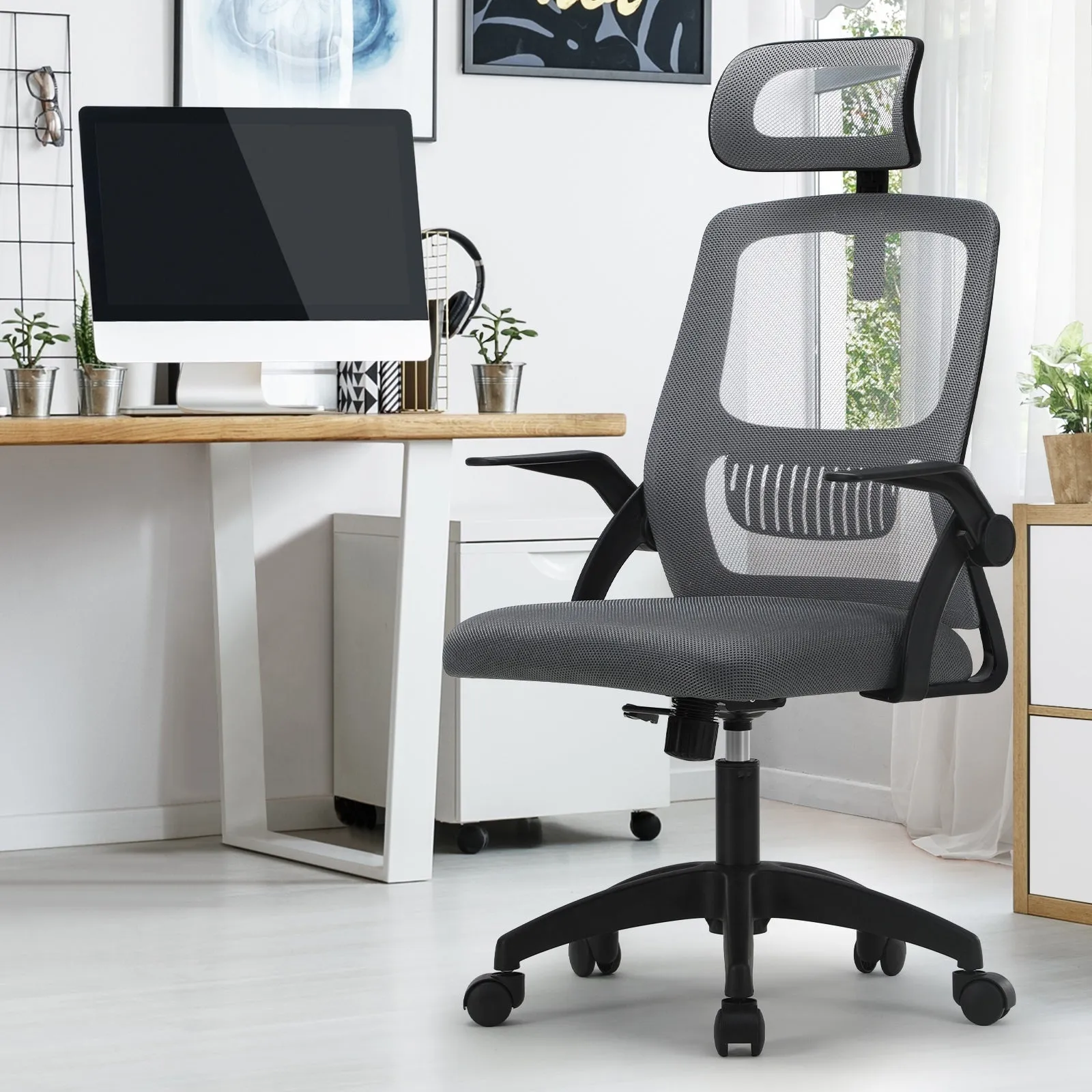 Oikiture Mesh Office Chair Executive Fabric Gaming Work Study Seat Computer
