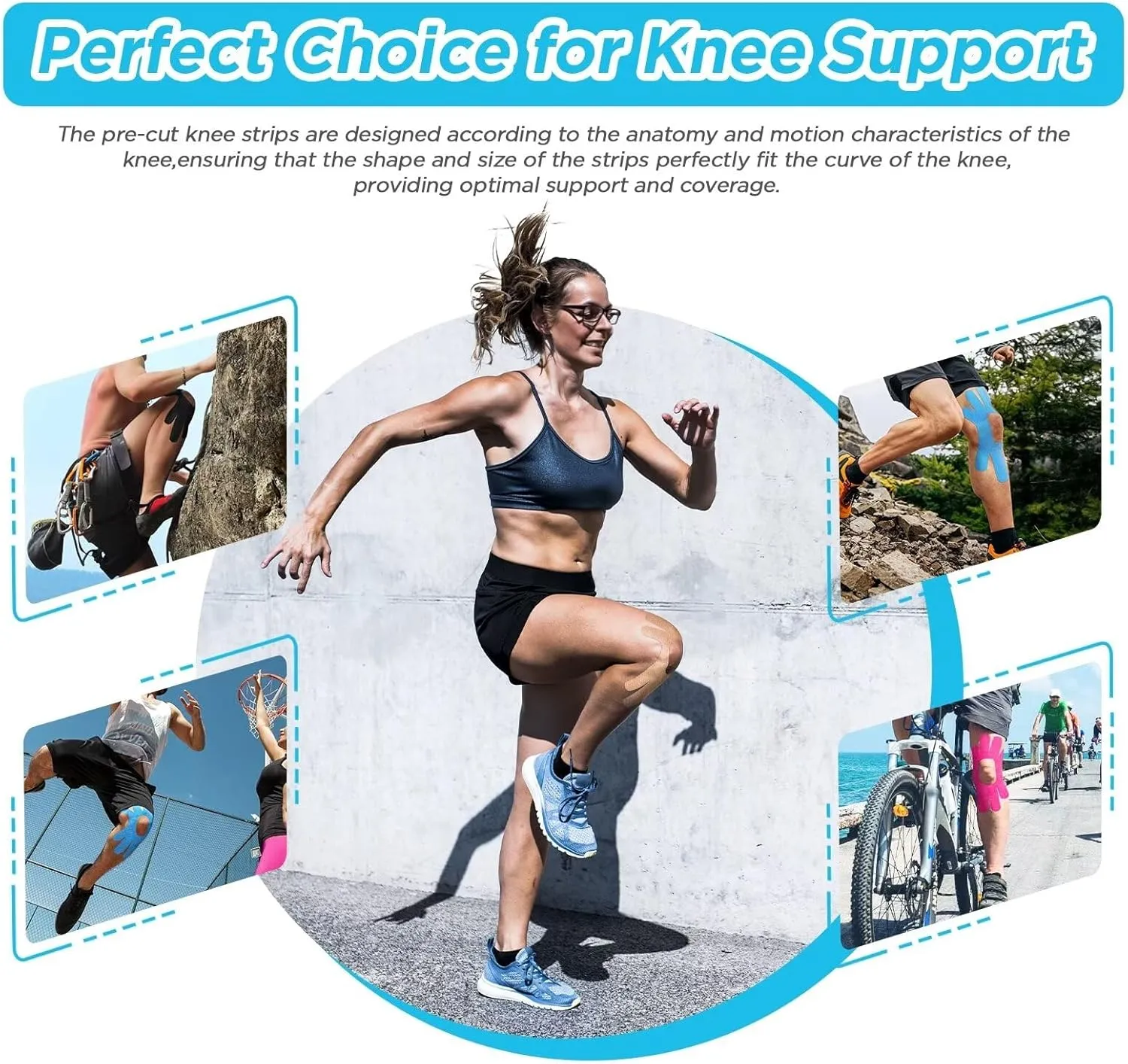 OK TAPE One-Structure K-Tape Patches | Precut for Knee Kinesiology Tape | Pain Relief and Accessories | 10 Pcs and Beige